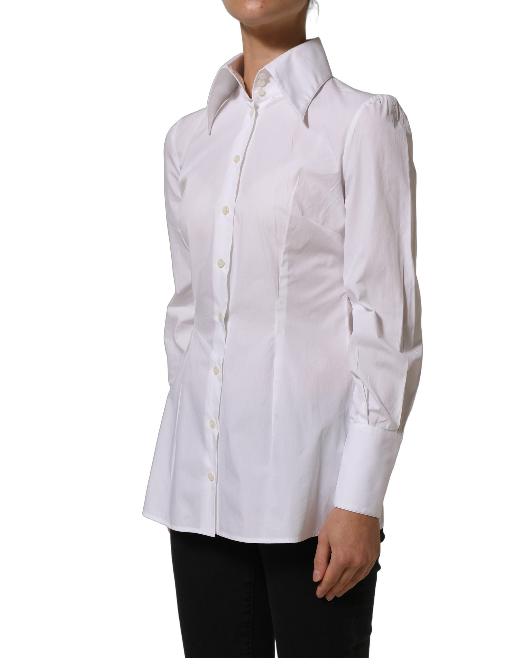 Dolce & Gabbana White Collared Long Sleeves Dress Shirt Top
