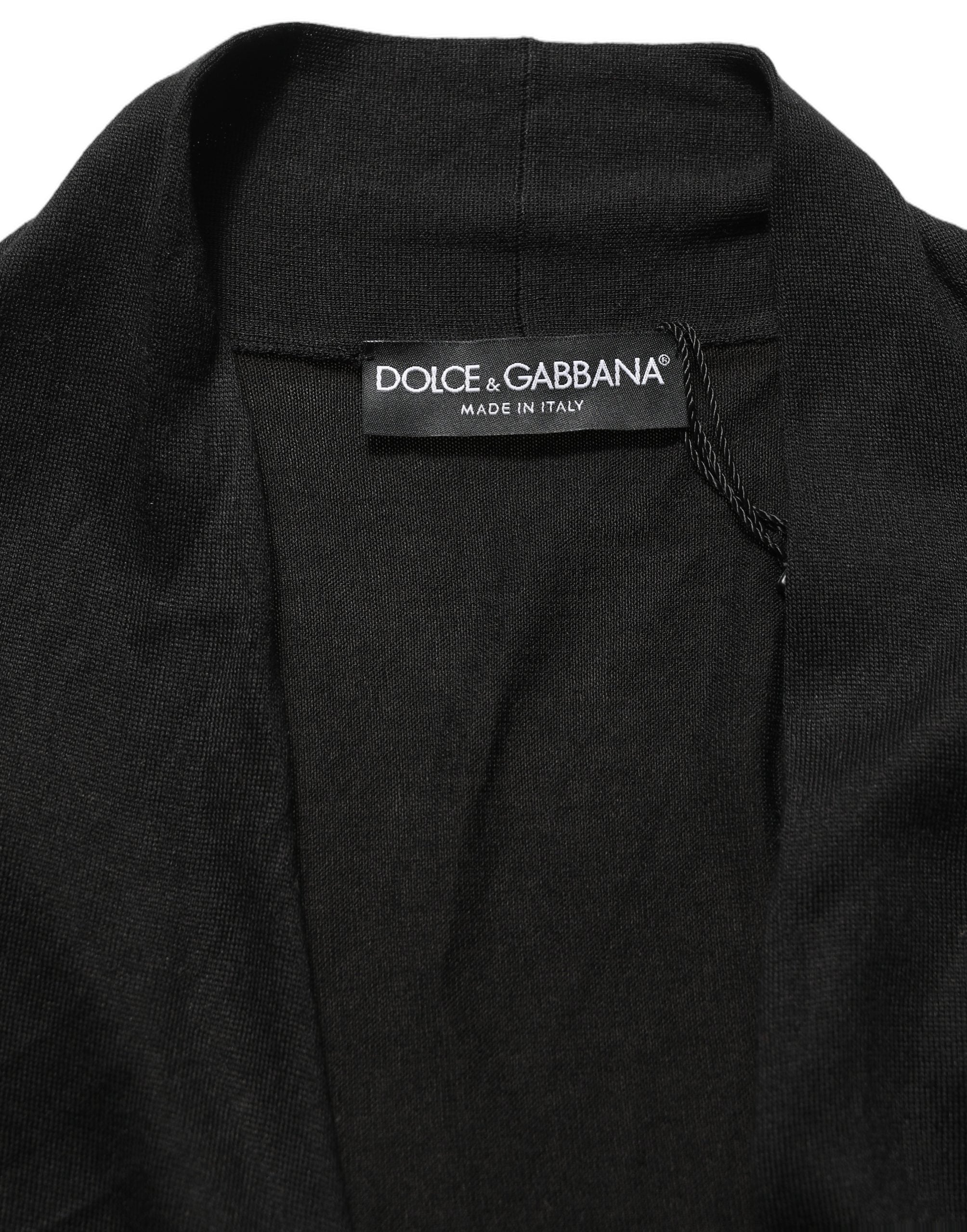Dolce & Gabbana Black Silk Long Sleeves Draped Blouse Top