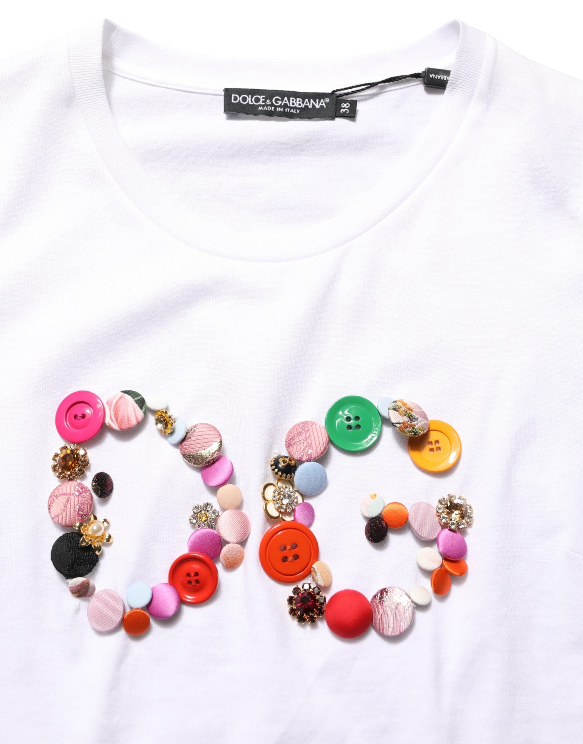 Dolce & Gabbana White DG Logo Embellished Round Neck T-shirt