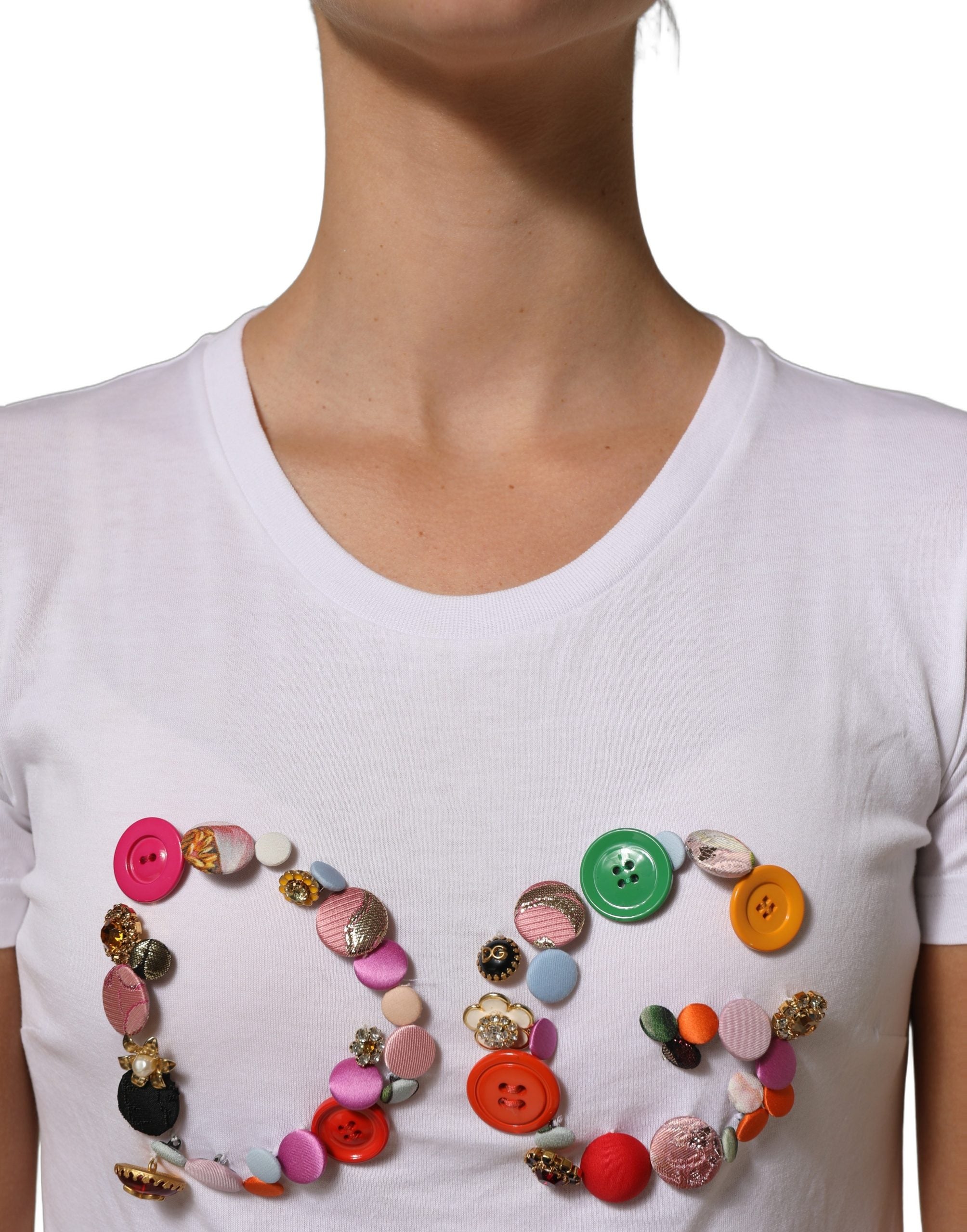 Dolce & Gabbana White DG Logo Embellished Round Neck T-shirt