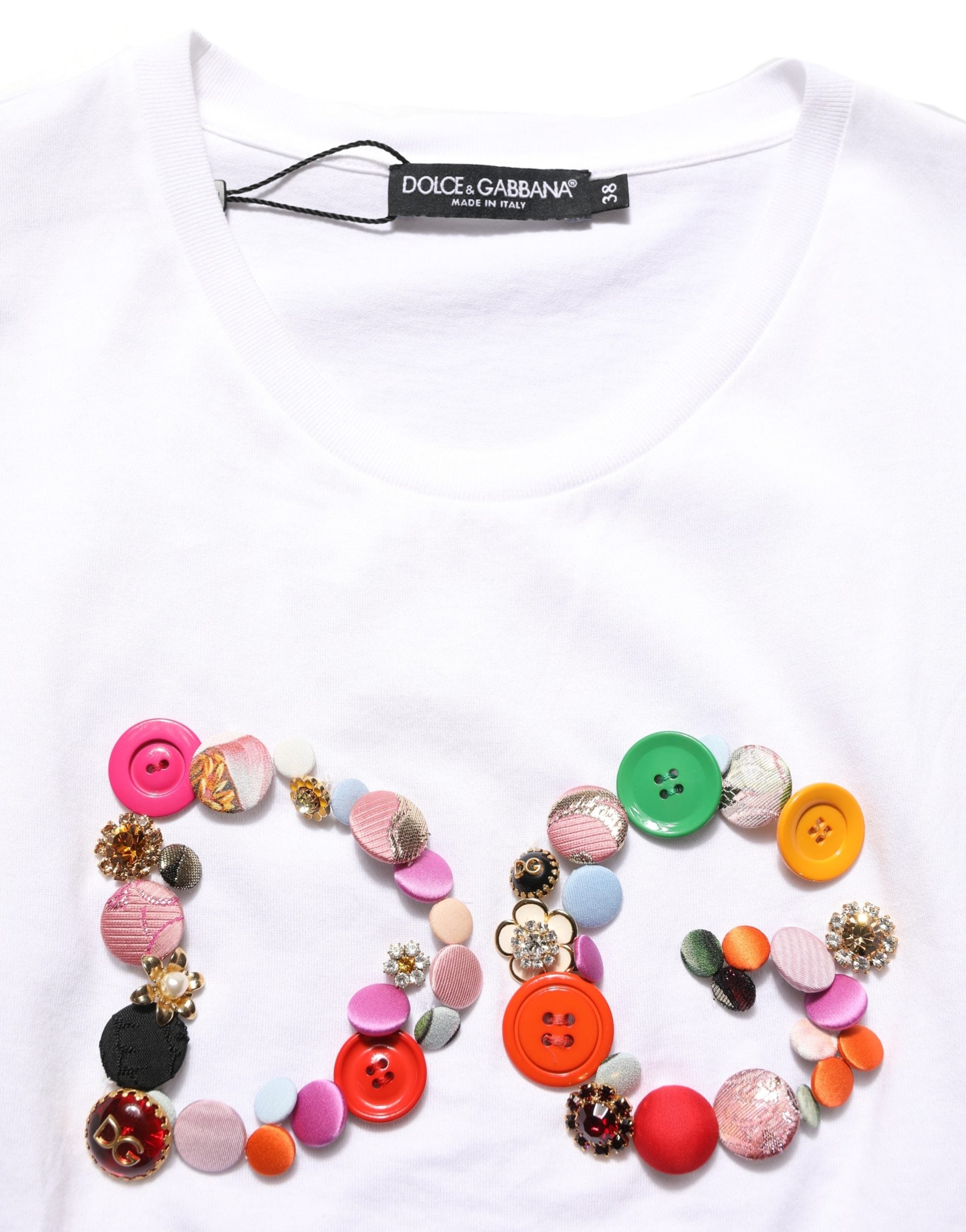 Dolce & Gabbana White DG Logo Embellished Round Neck T-shirt