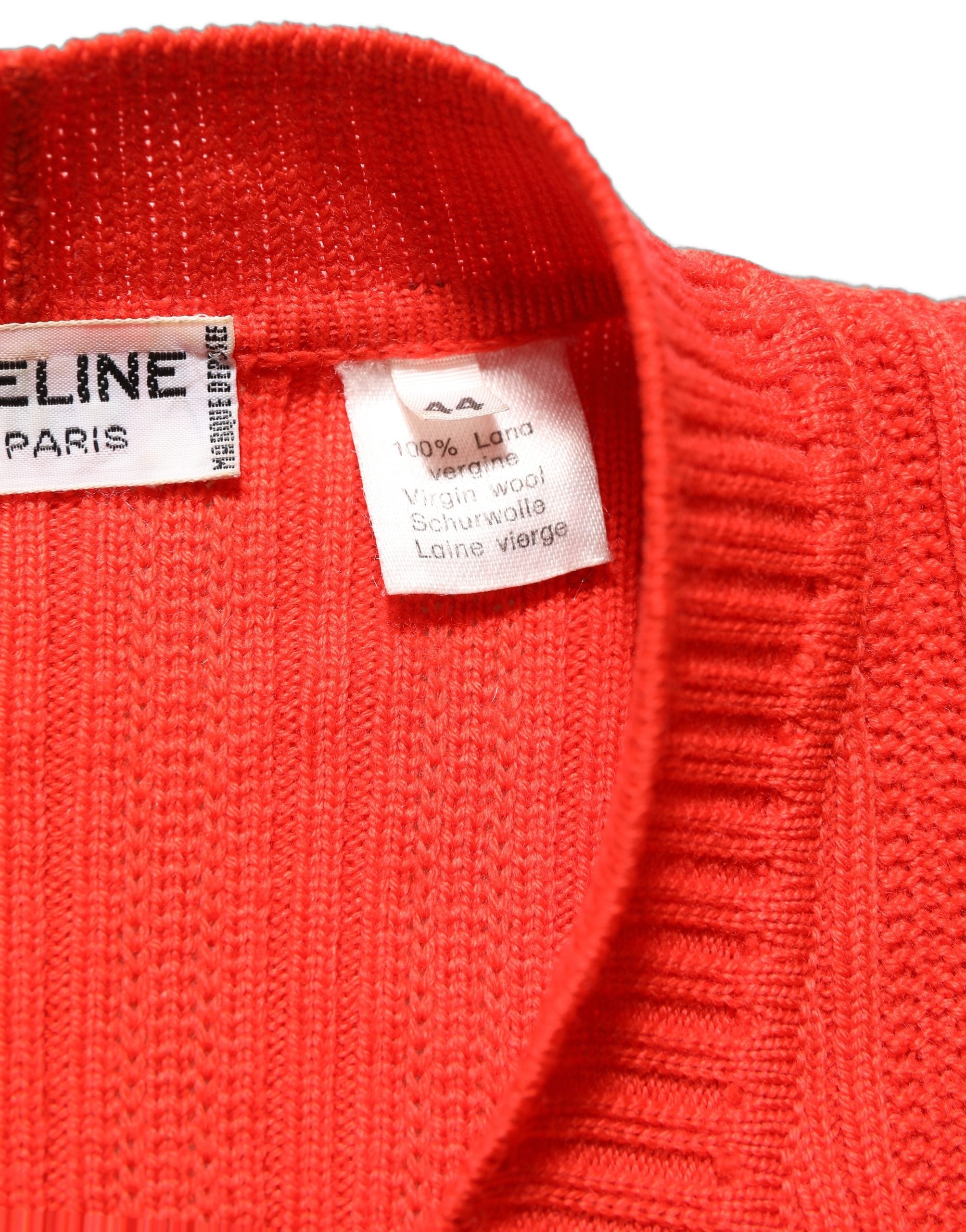 Celine Red Wool Knit ButtonEmbellished Cardigan Sweater