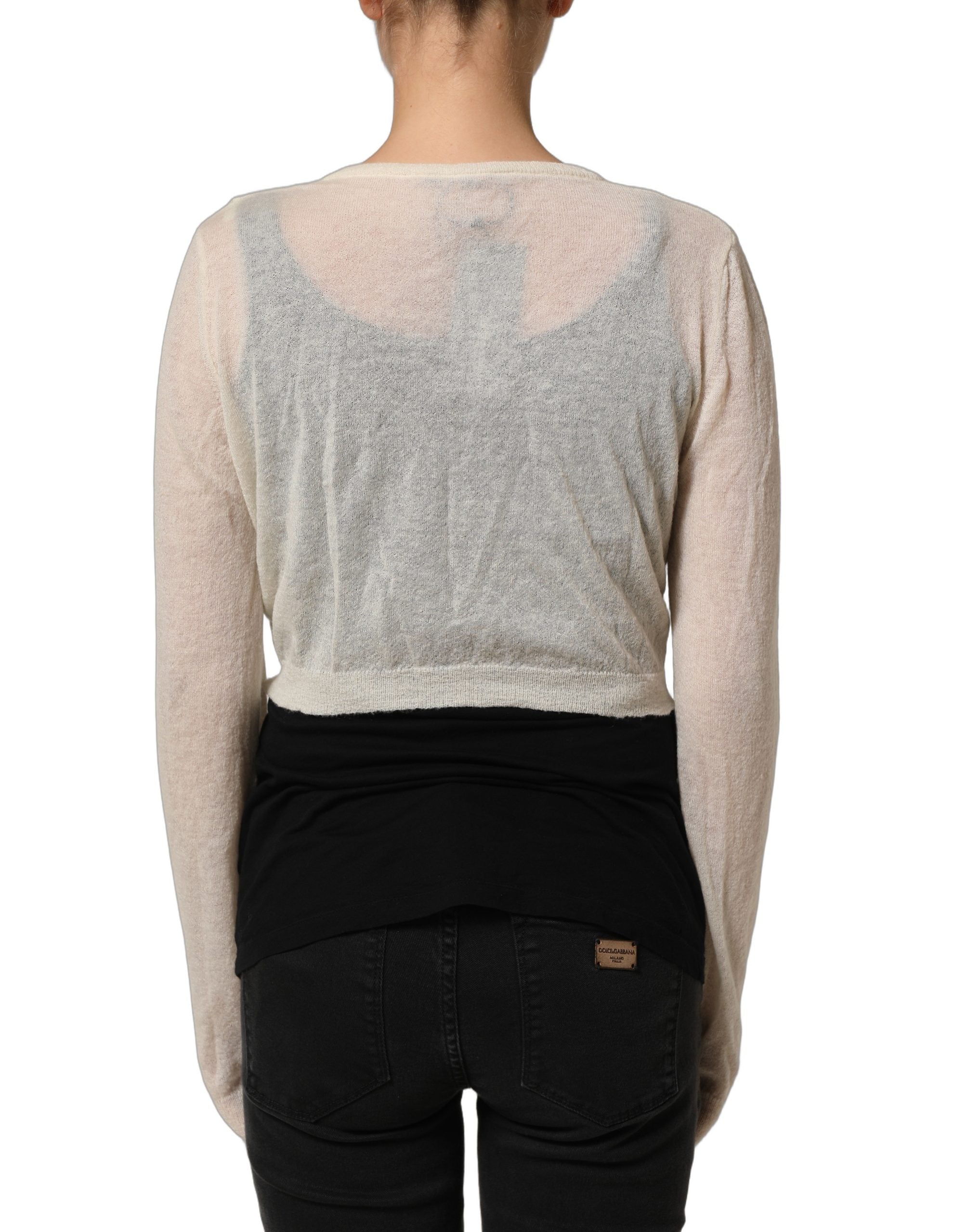 Ermanno Scervino White Knit Cropped Wool Cardigan Sweater