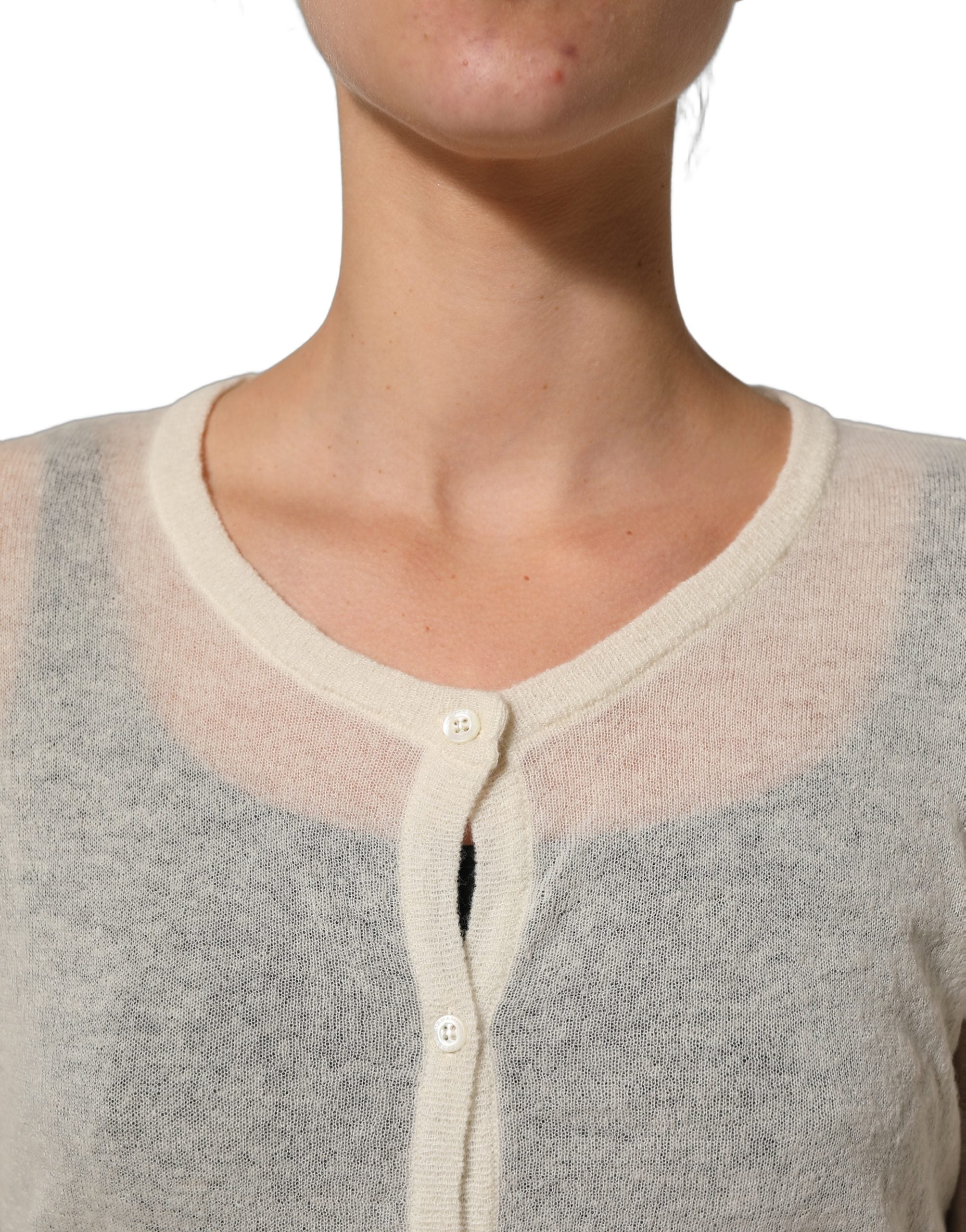 Ermanno Scervino White Knit Cropped Wool Cardigan Sweater