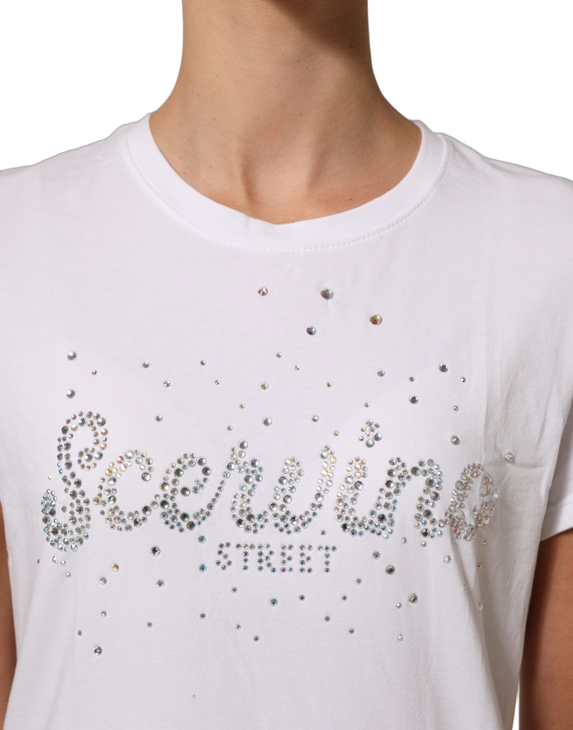 Scervino Street White Crew Neck Short Sleeves Embellished T-shirt