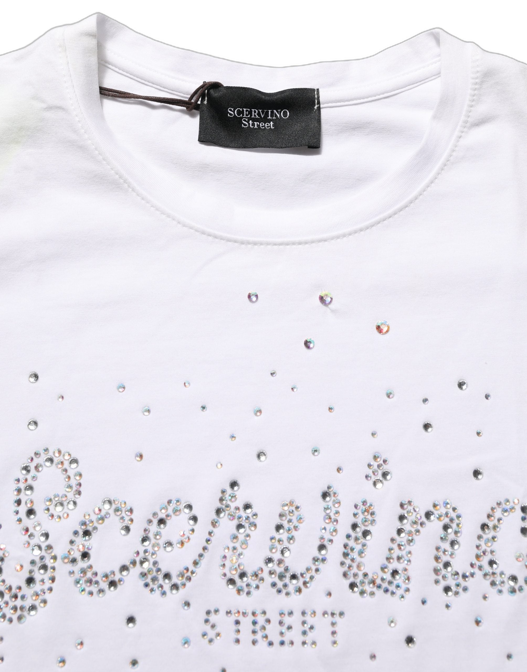 Scervino Street White Crew Neck Short Sleeves Embellished T-shirt