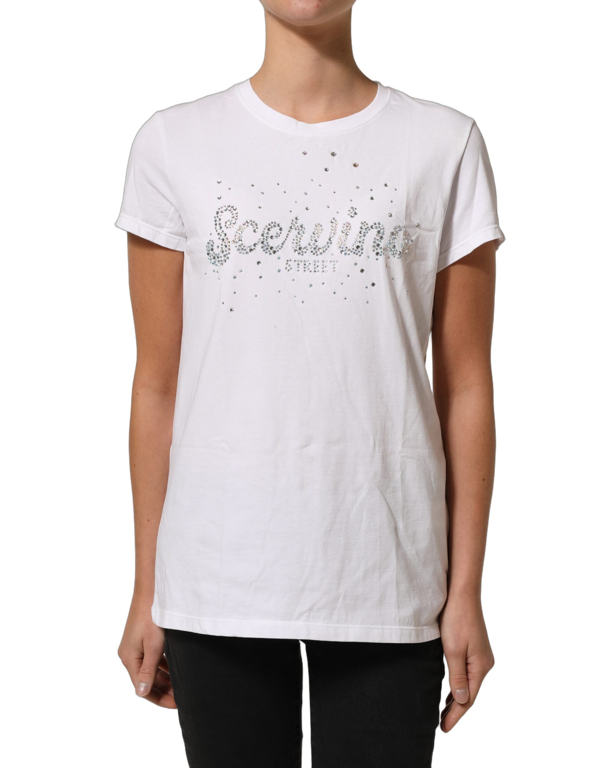 Scervino Street White Crew Neck Short Sleeves Embellished T-shirt