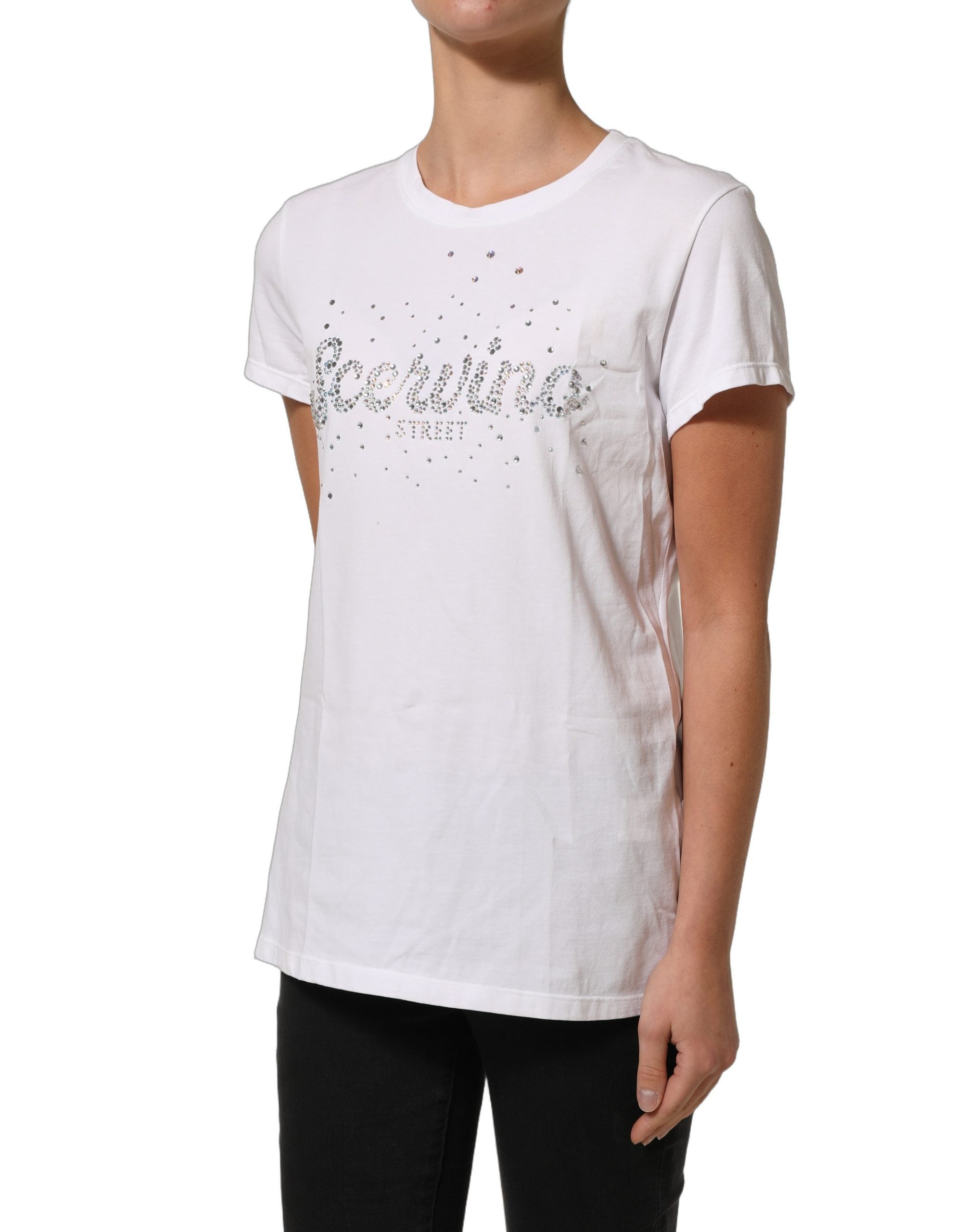 Scervino Street White Crew Neck Short Sleeves Embellished T-shirt