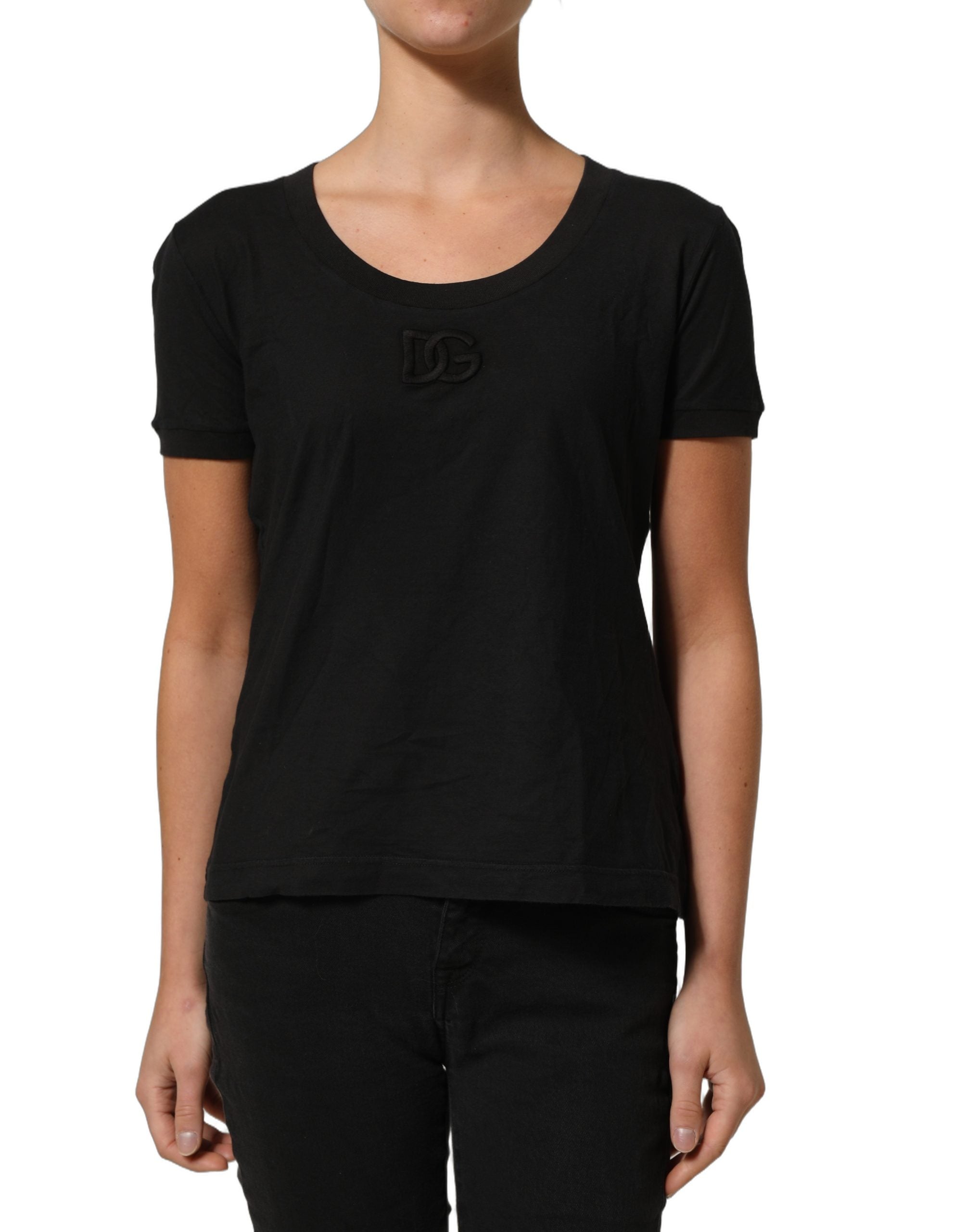 Dolce & Gabbana Black DG Logo Cotton Round Neck Tee T-shirt