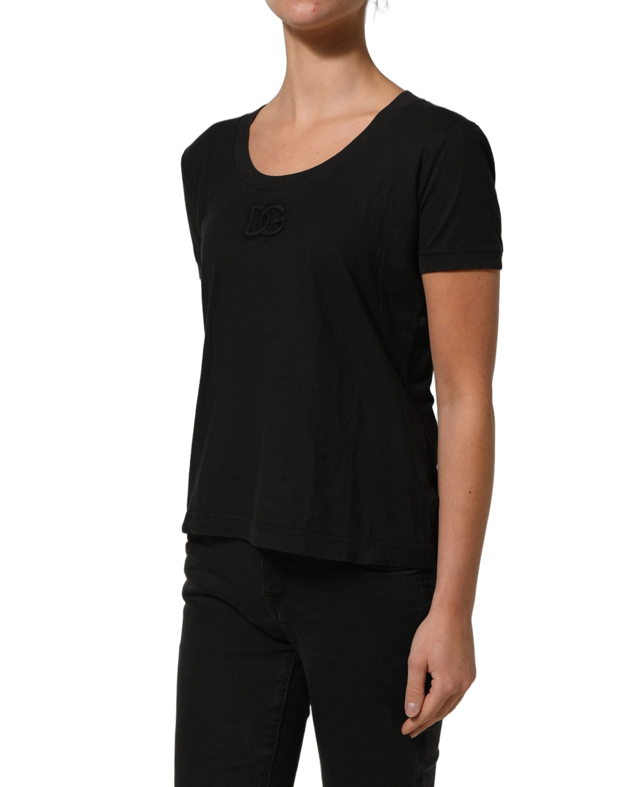 Dolce & Gabbana Black DG Logo Cotton Round Neck Tee T-shirt