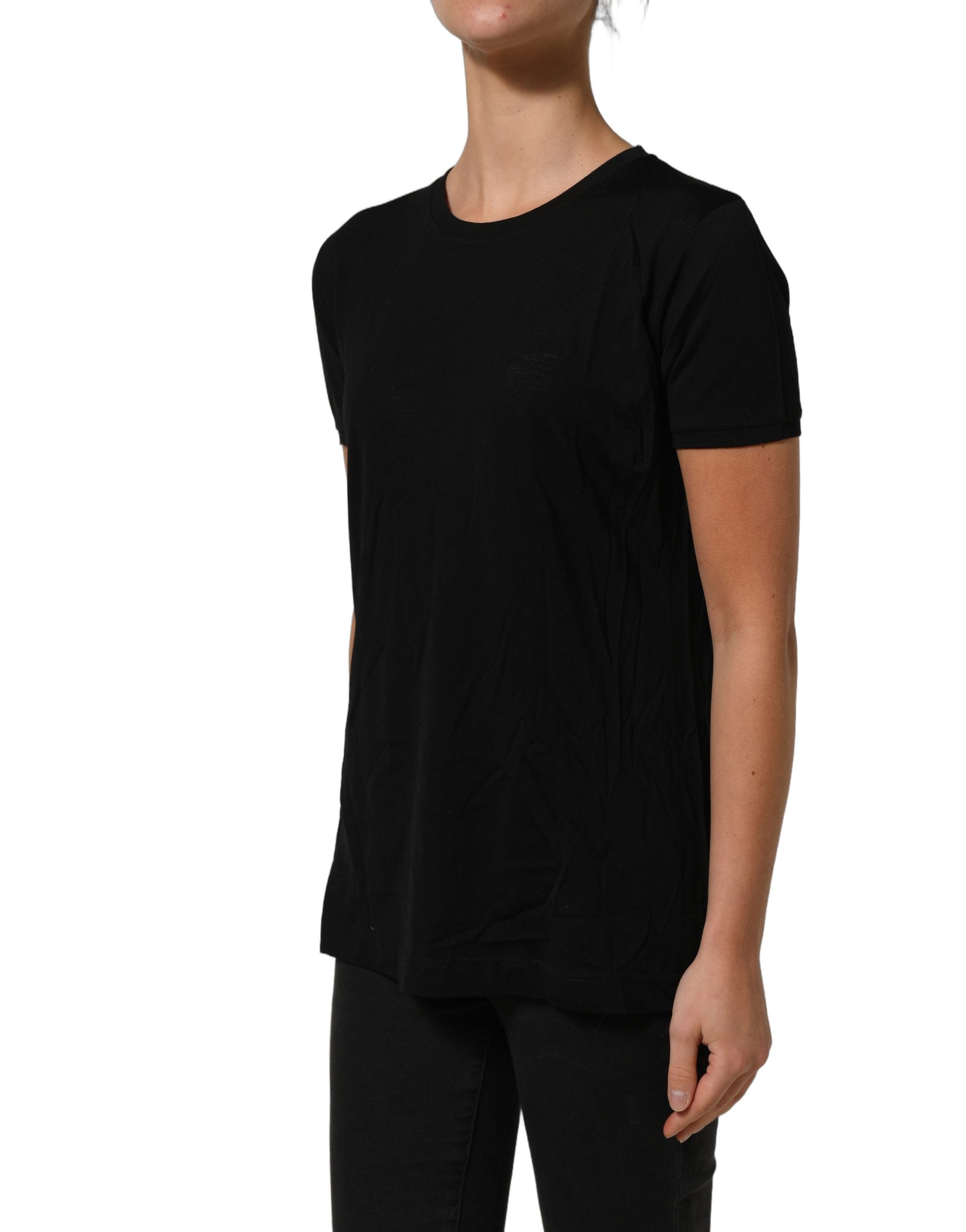 Dolce & Gabbana Black Wool Crew Neck Short Sleeves Men T-shirt