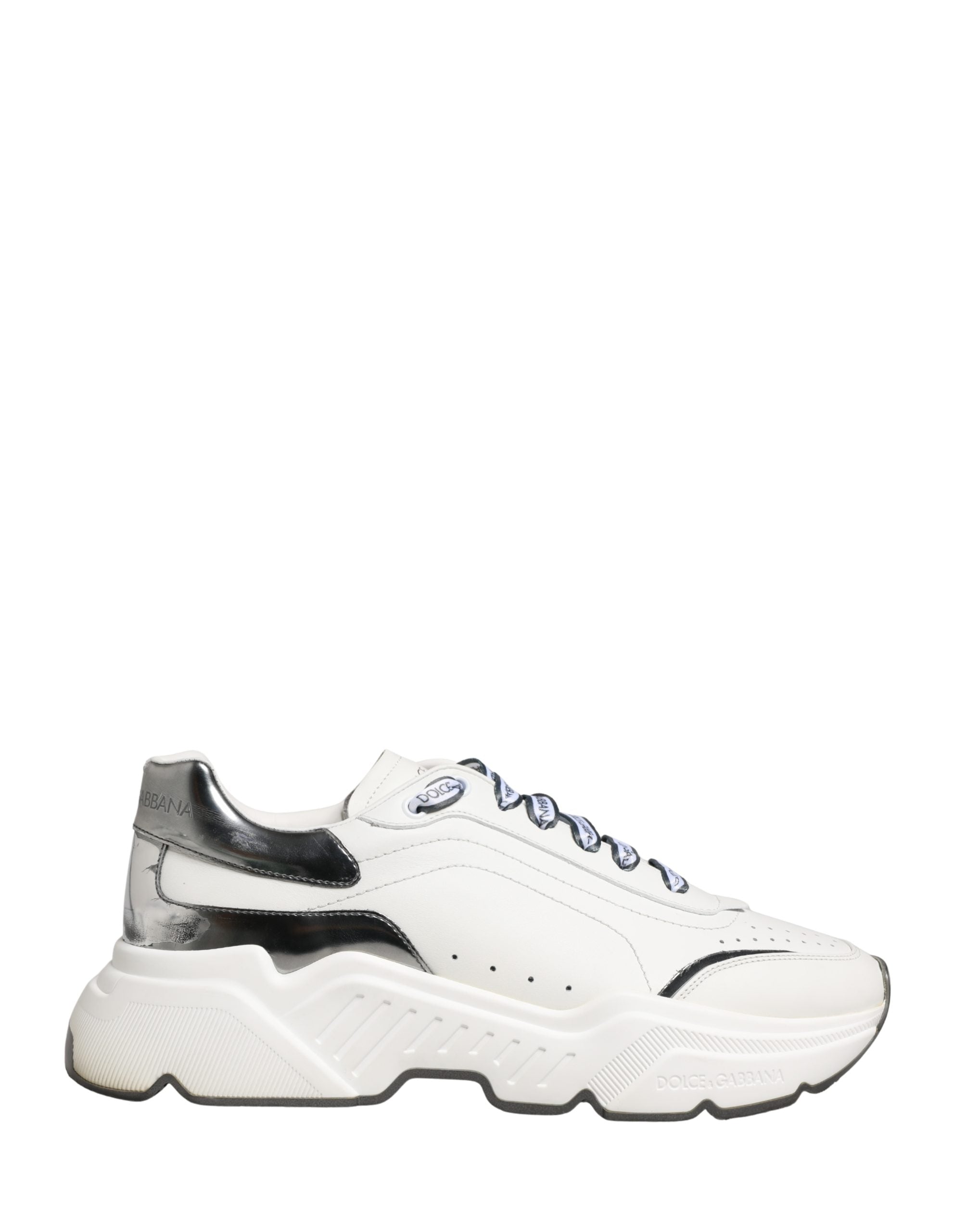 Dolce & Gabbana White Silver Daymaster Low Top Men Sneakers Shoes
