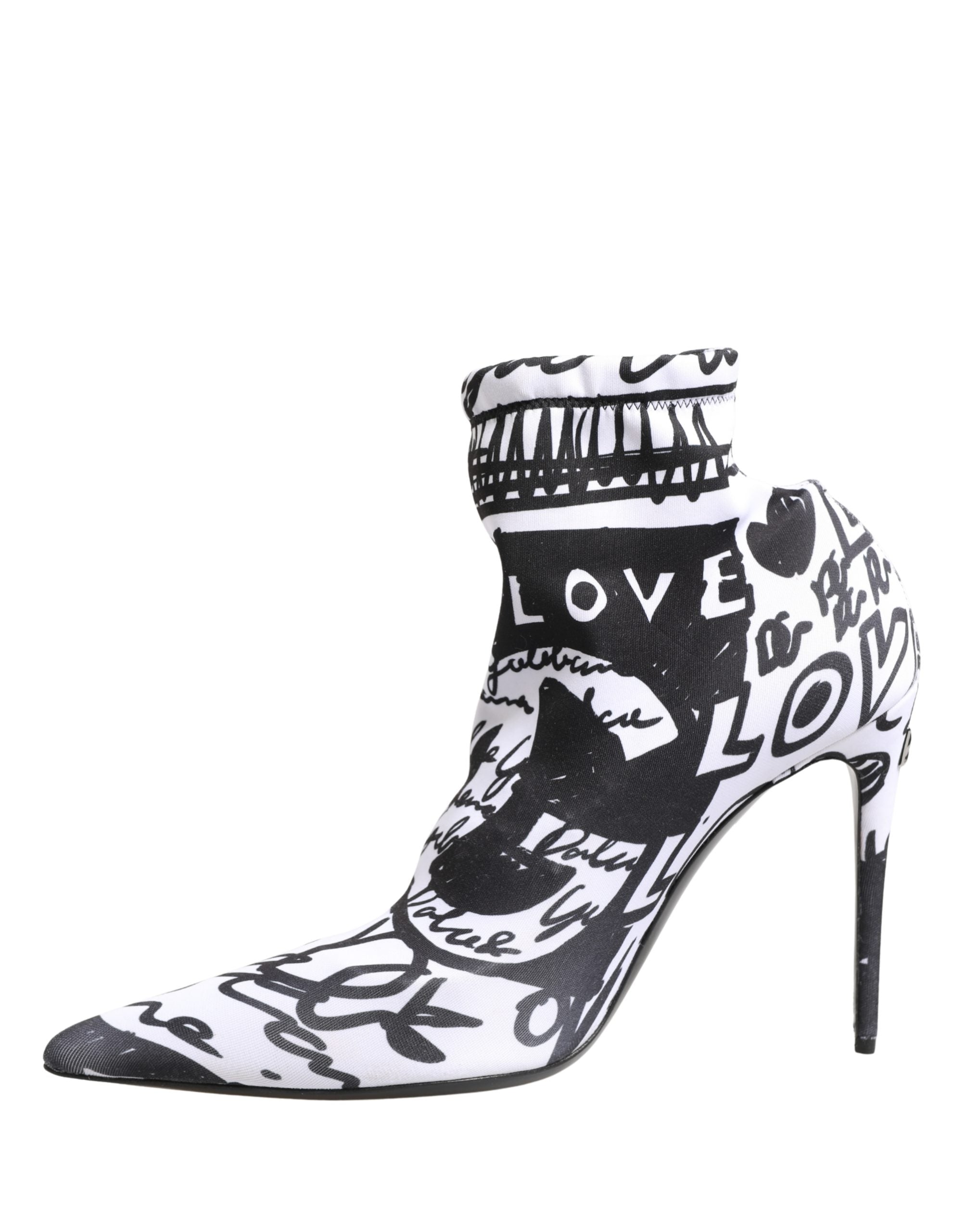 Dolce & Gabbana White Graffiti Stretch Ankle Boots Shoes