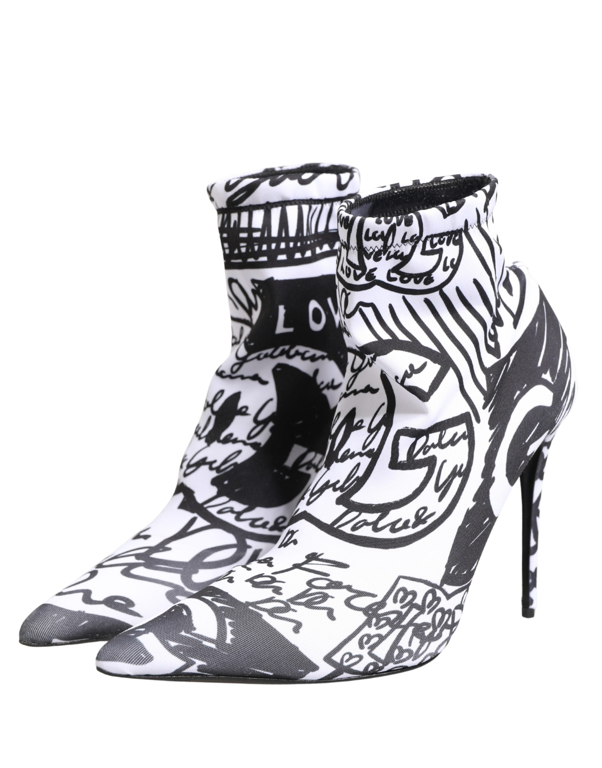 Dolce & Gabbana White Graffiti Stretch Ankle Boots Shoes