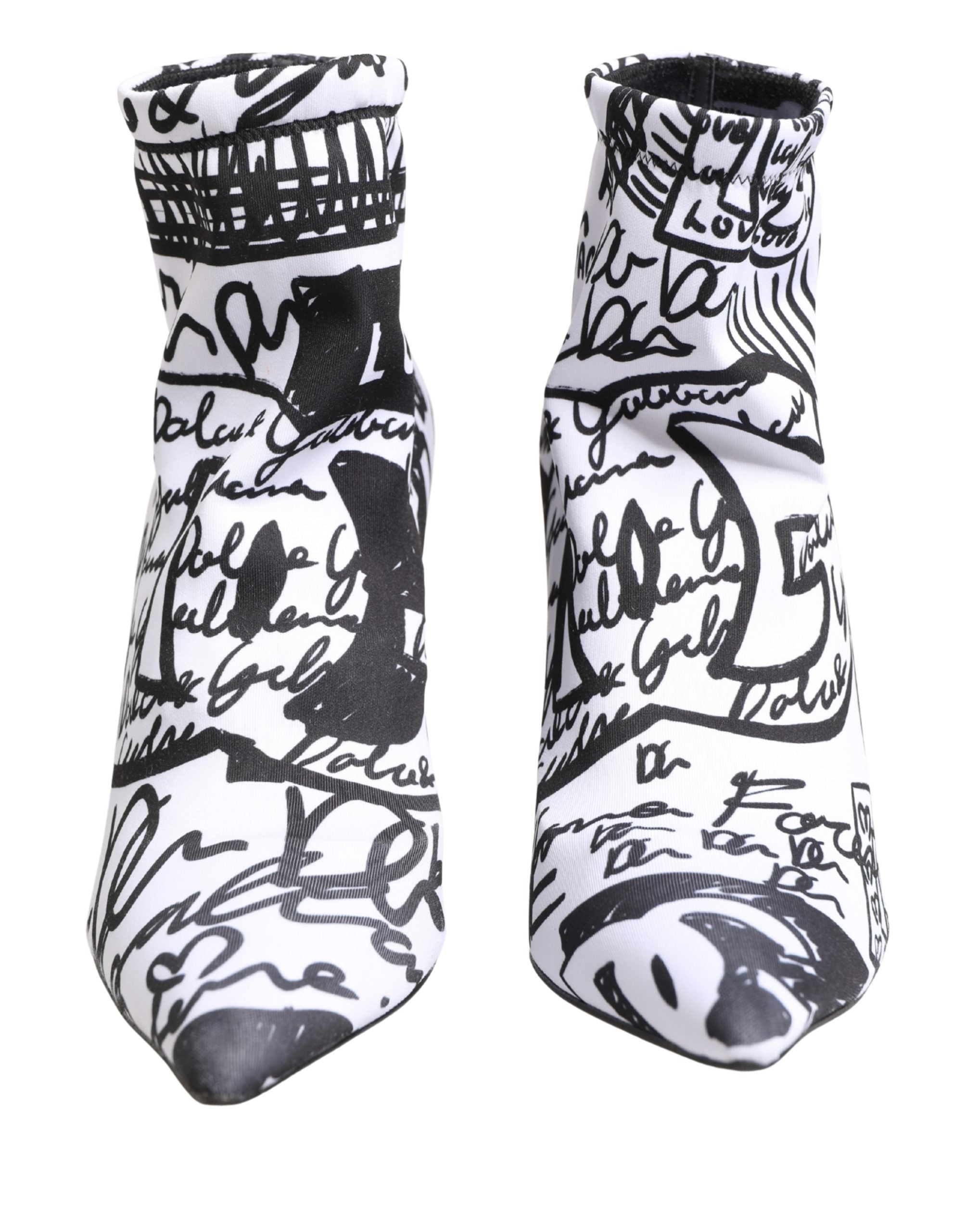 Dolce & Gabbana White Graffiti Stretch Ankle Boots Shoes