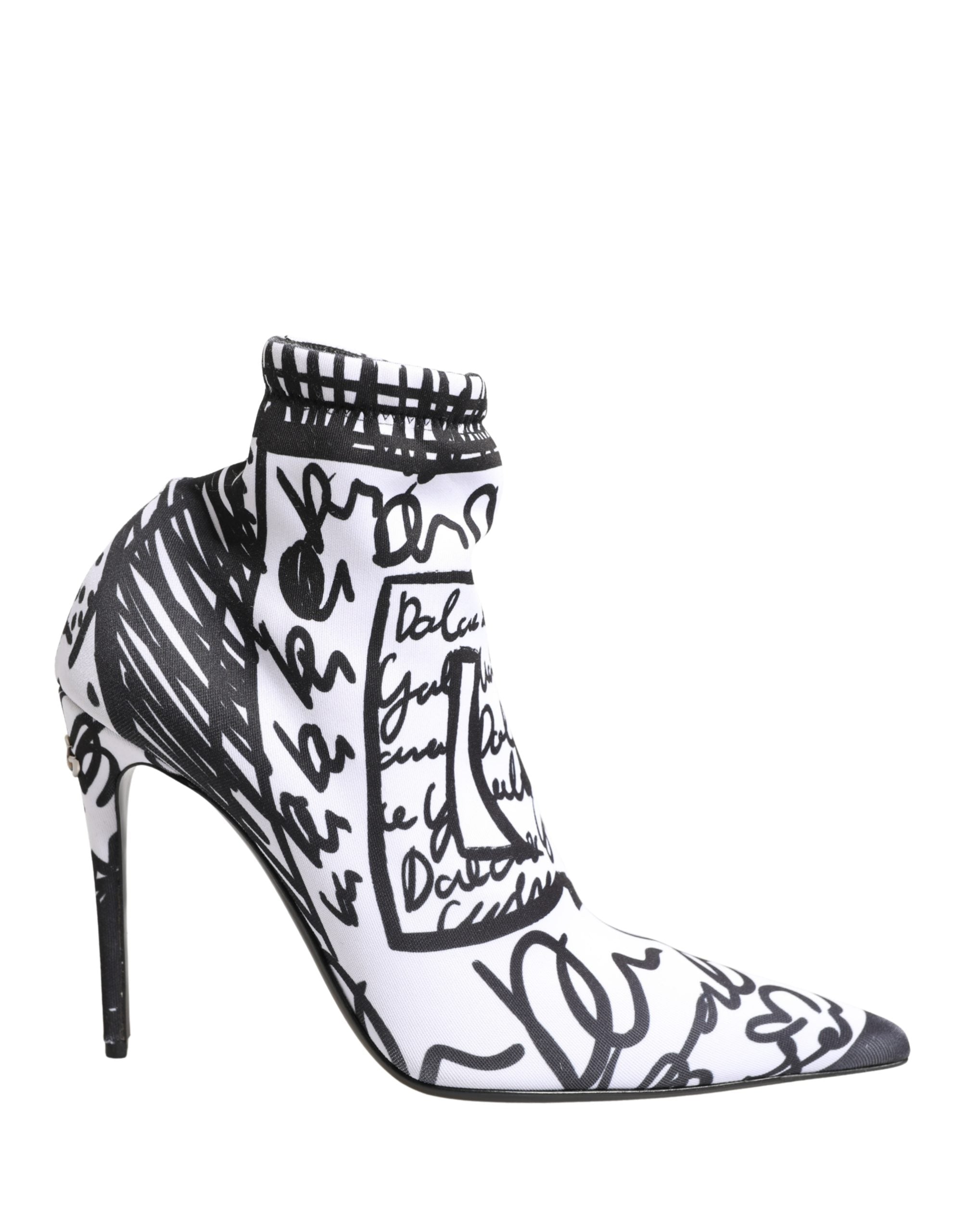 Dolce & Gabbana White Graffiti Stretch Ankle Boots Shoes