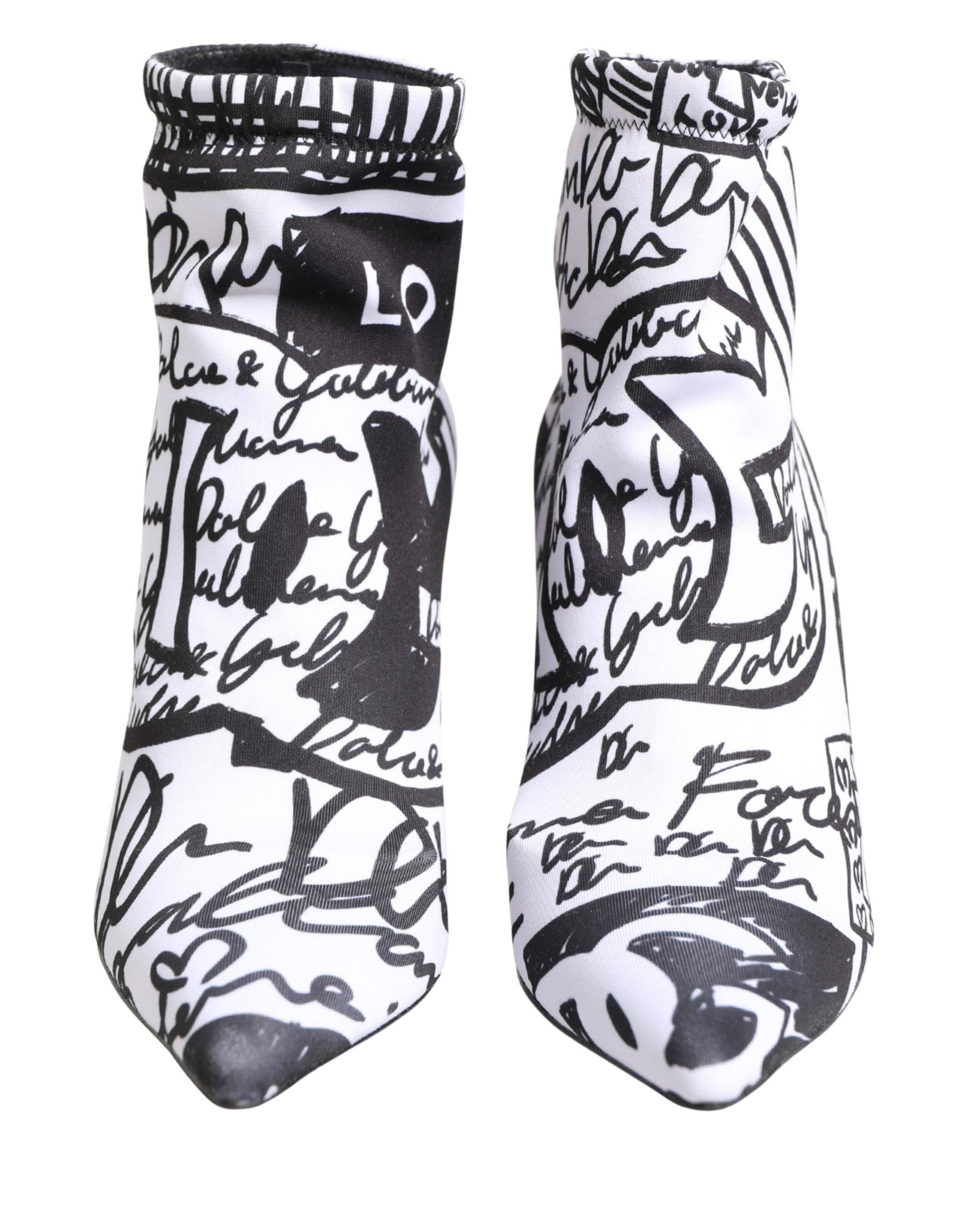 Dolce & Gabbana White Graffiti Stretch Ankle Boots Shoes