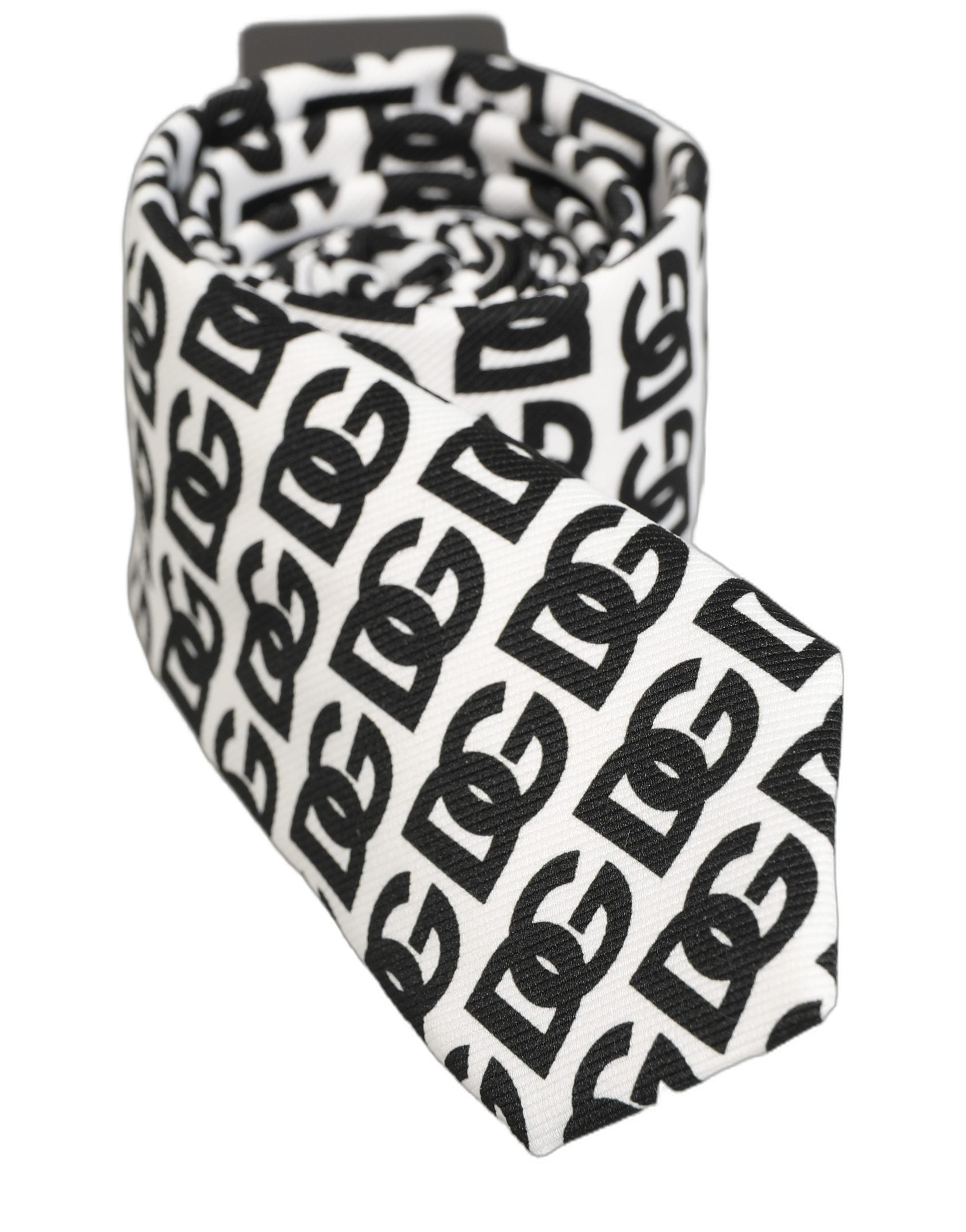 Dolce & Gabbana White Black Logo Monogram Wide Adjustable Men Necktie Tie