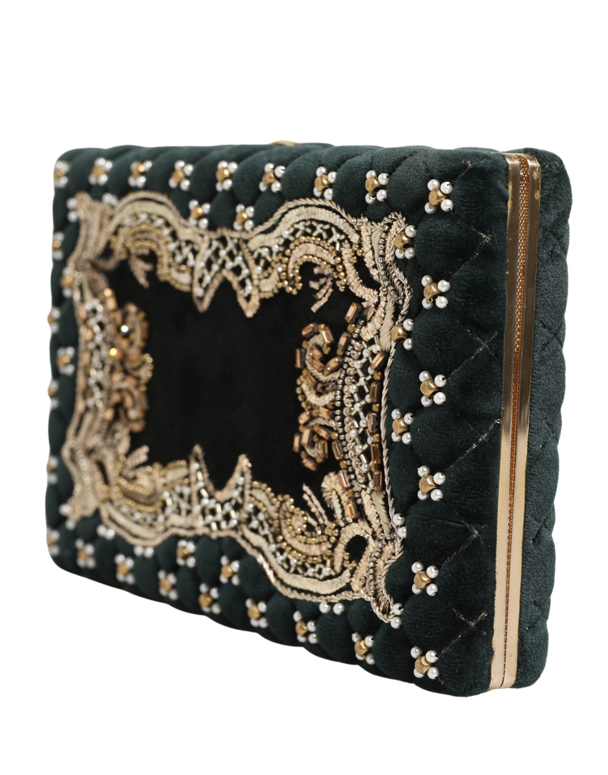 Dolce & Gabbana Black Velvet Gold Frame Clutch Evening Clutch Purse Bag