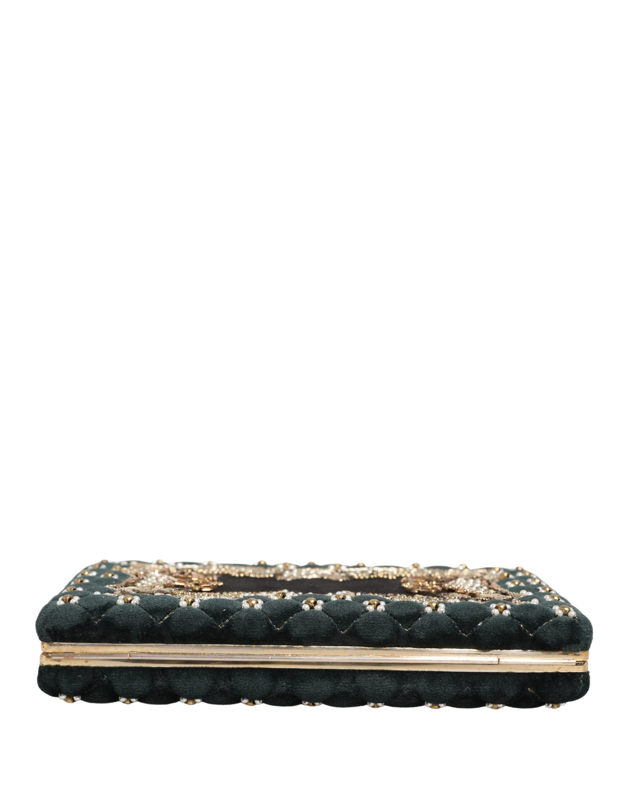 Dolce & Gabbana Black Velvet Gold Frame Clutch Evening Clutch Purse Bag