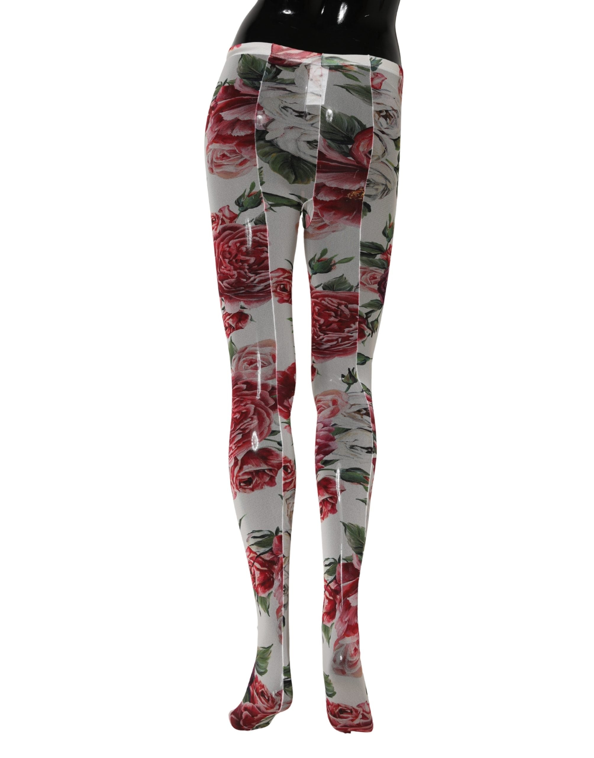 Dolce & Gabbana White Nylon Floral Print Tights Stockings Socks