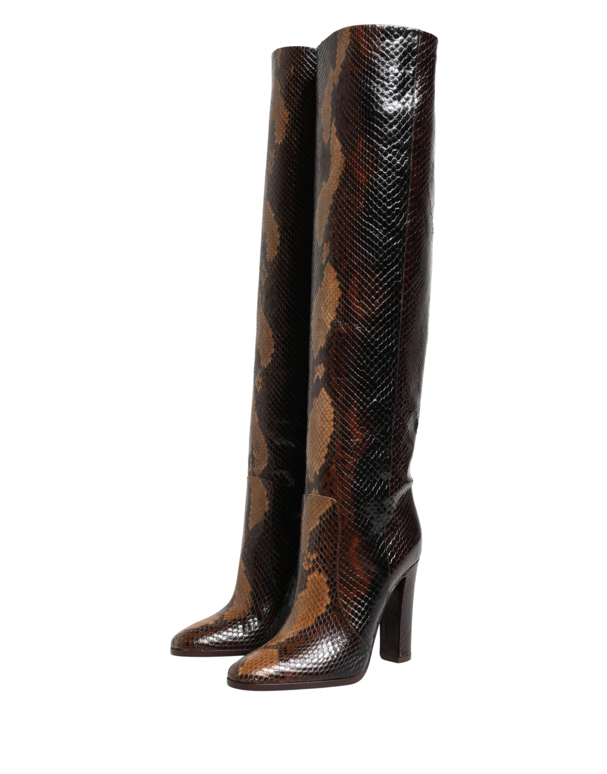 Dolce & Gabbana Brown Exotic Leather Knee High Boots Shoes