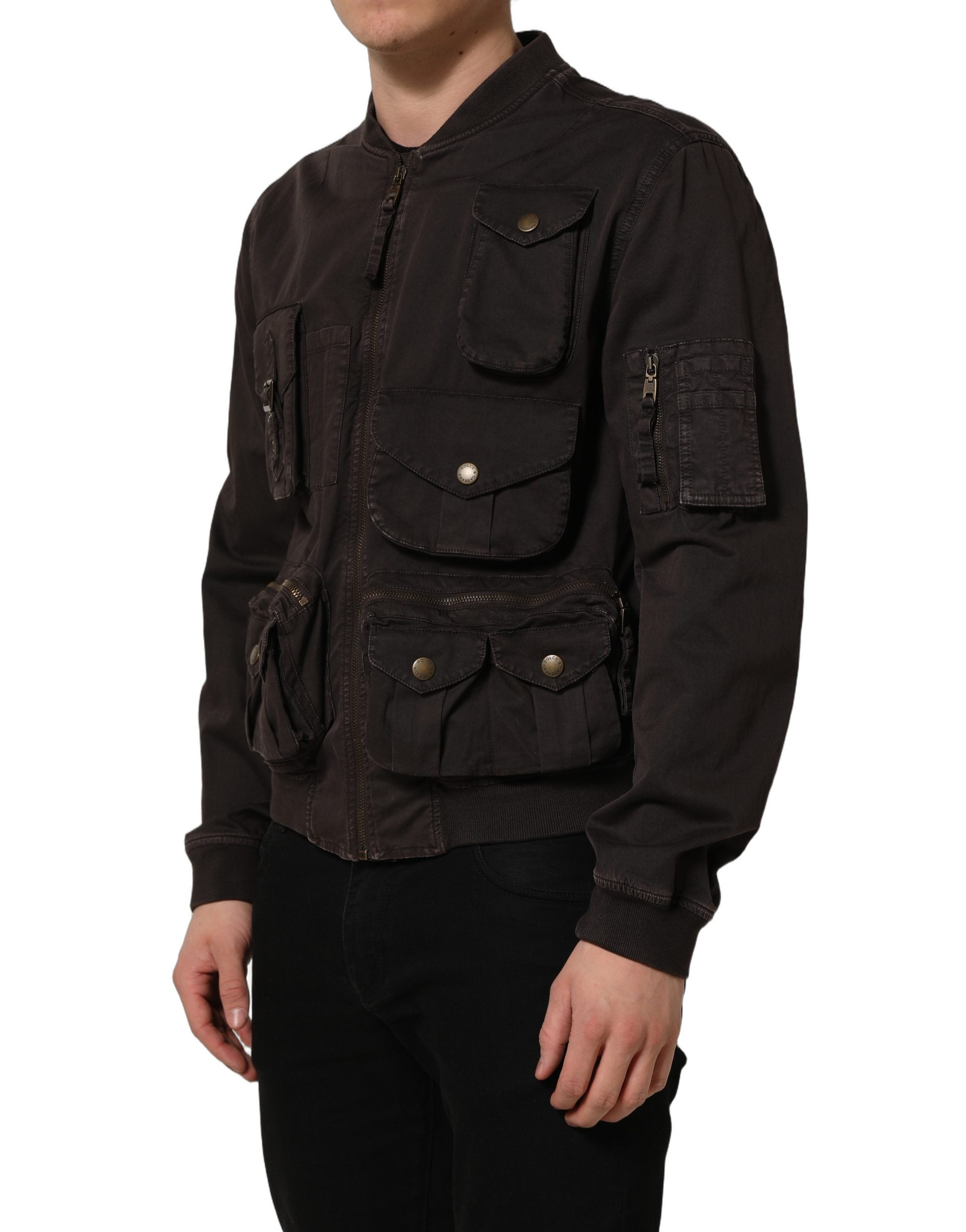 Dolce & Gabbana Brown Cotton Full Zip Men Bomber Jacket