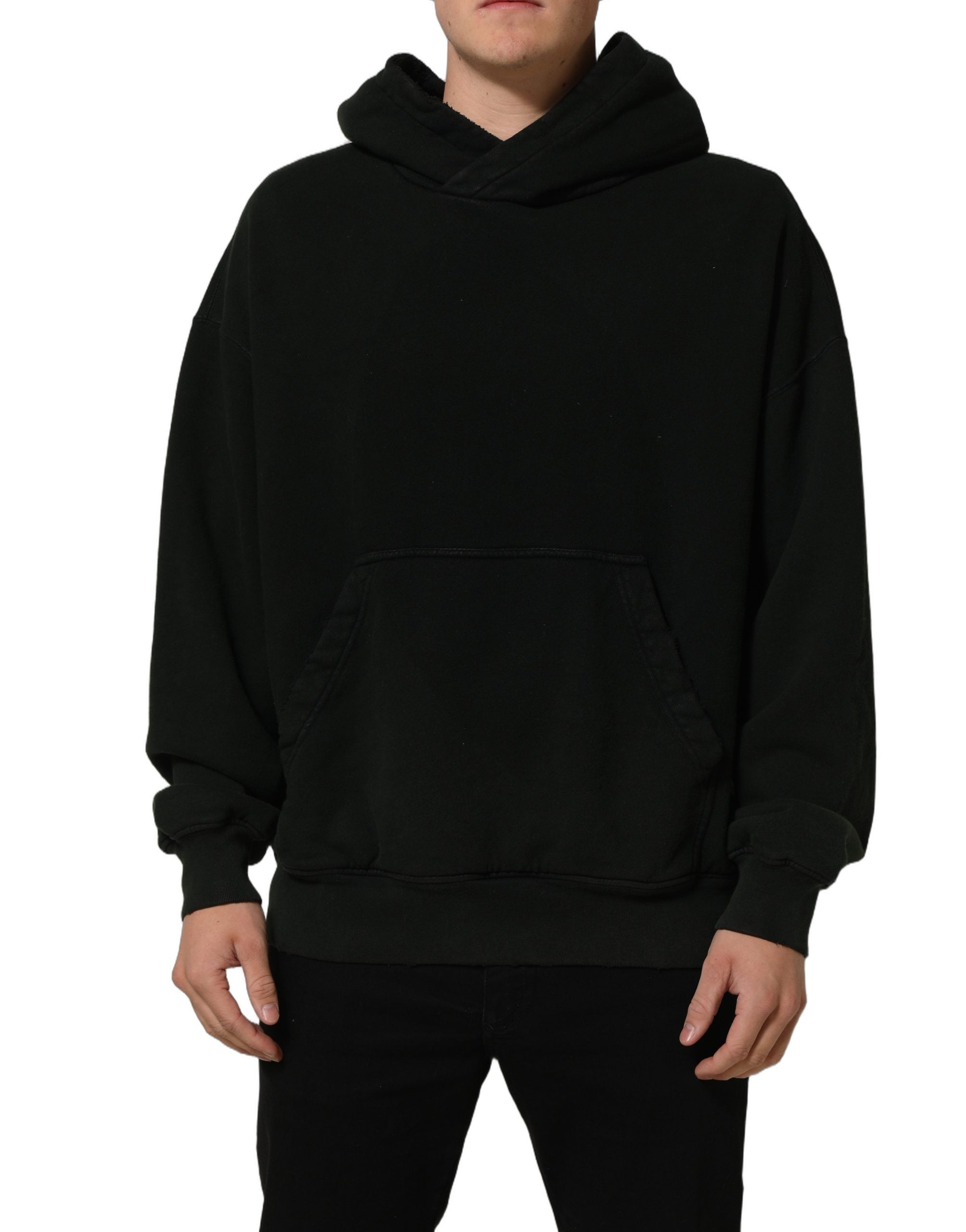 Dolce & Gabbana Black Cotton Hooded Men Sweatshirt Sweater