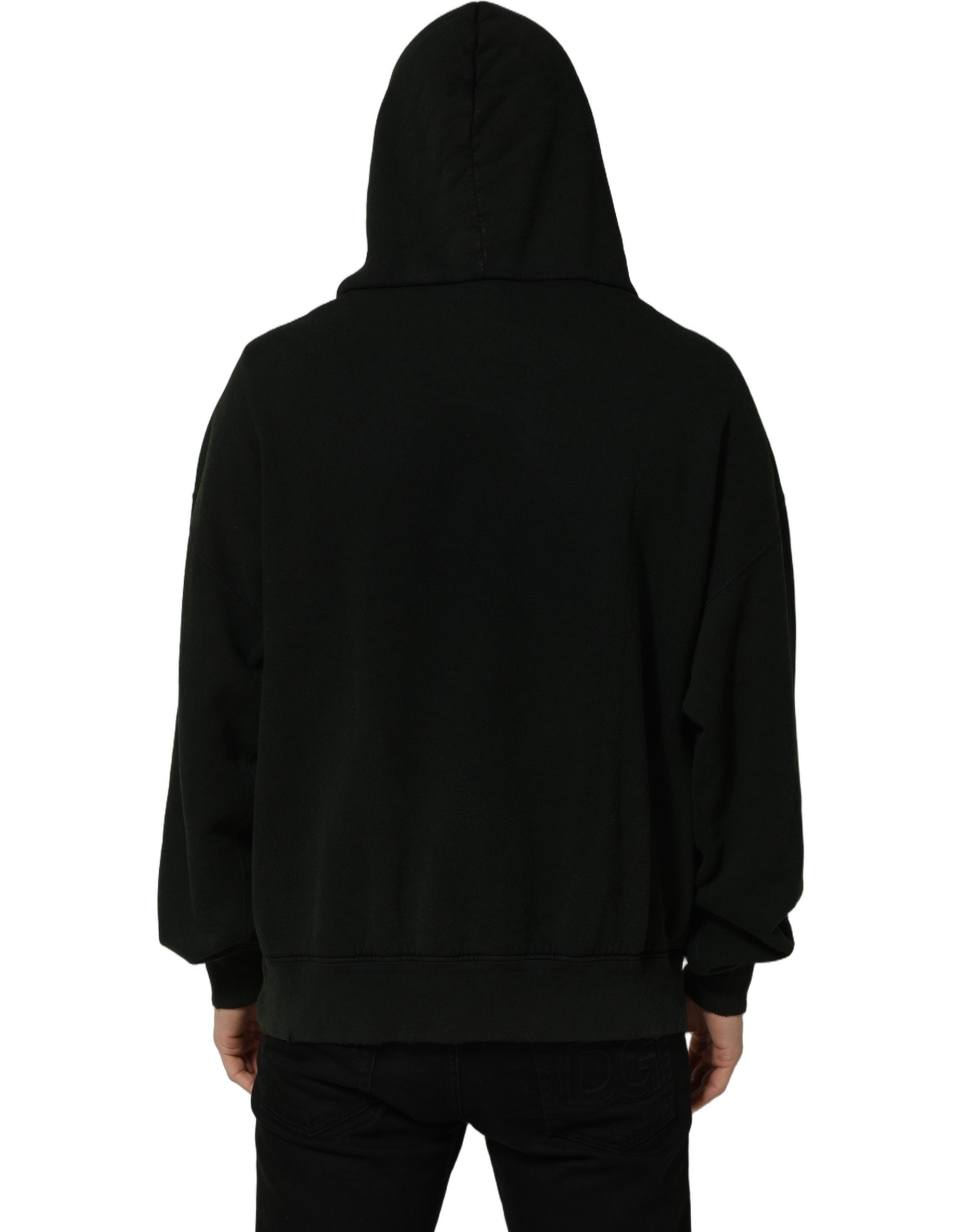 Dolce & Gabbana Black Cotton Hooded Men Sweatshirt Sweater
