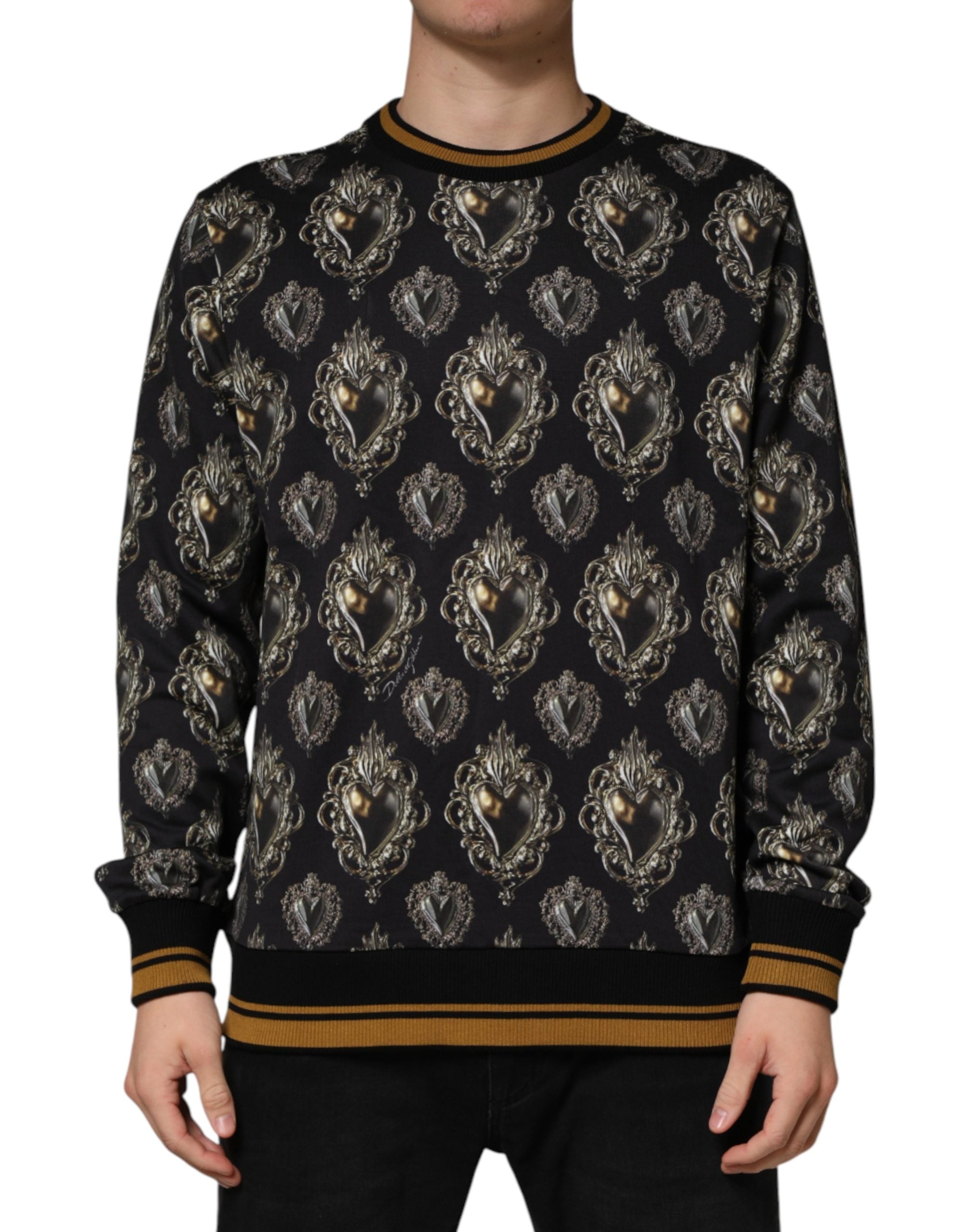 Dolce & Gabbana Black Sacred Heart Cotton Sweatshirt Sweater