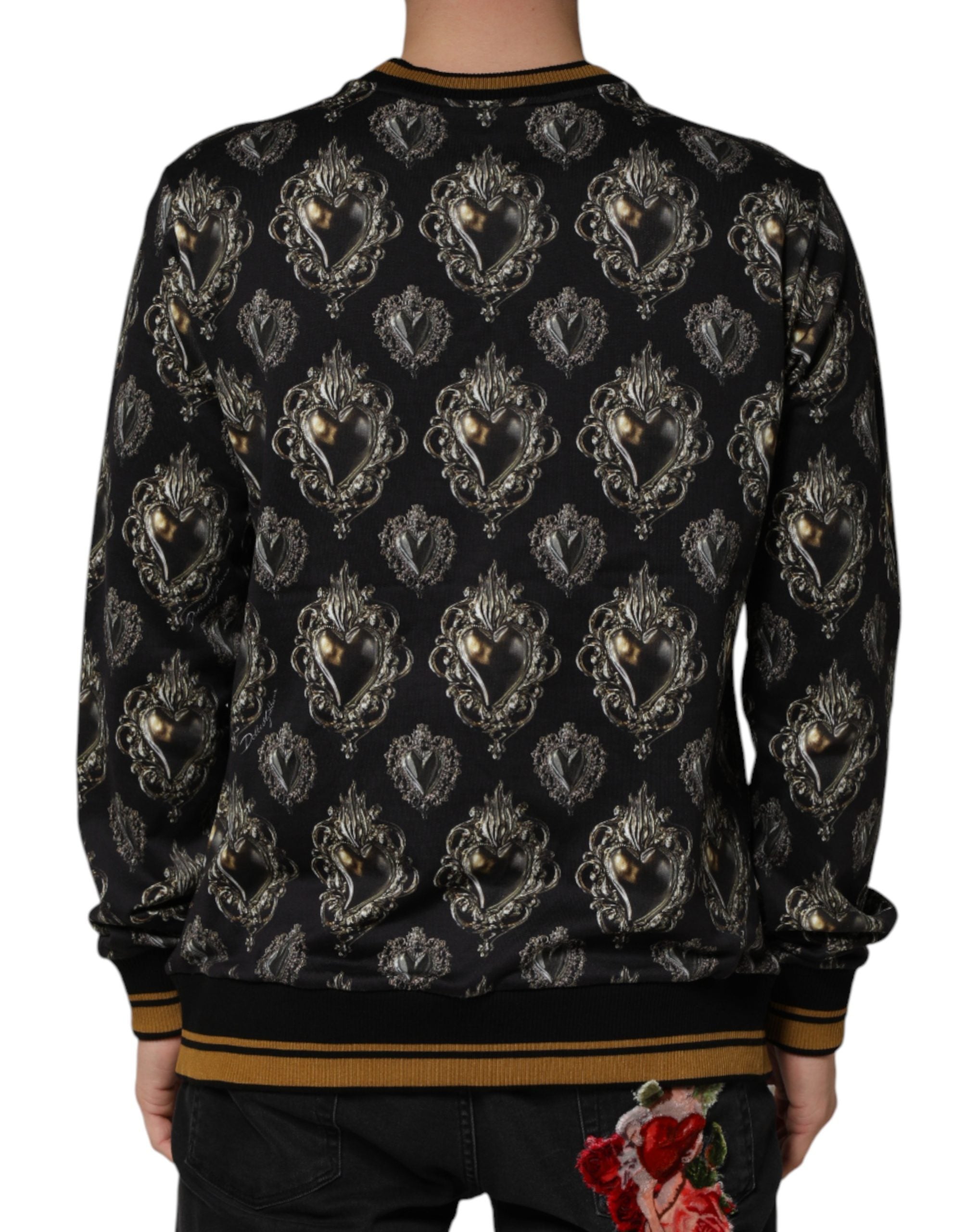 Dolce & Gabbana Black Sacred Heart Cotton Sweatshirt Sweater