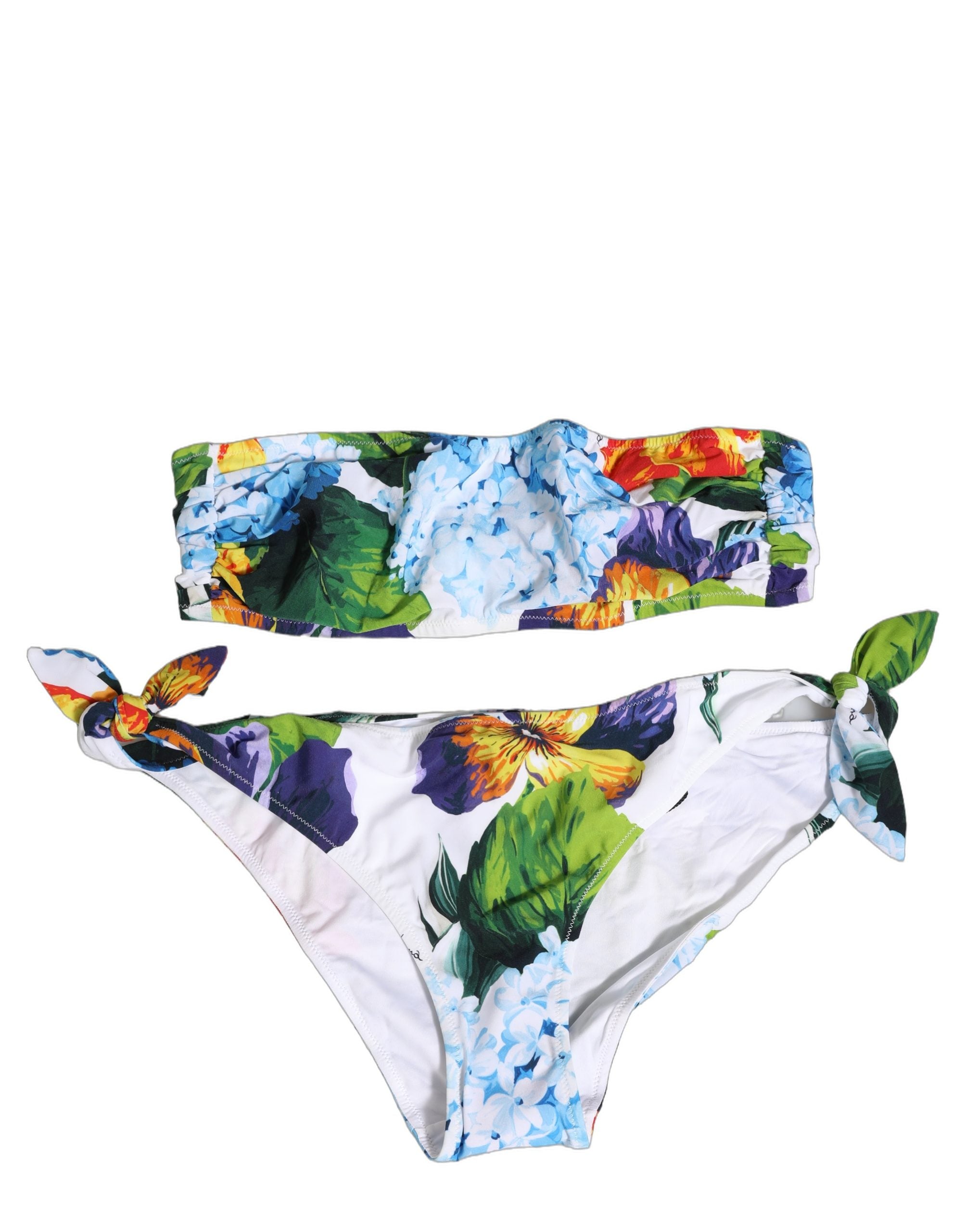 Dolce & Gabbana White Floral Bandeau Brief Two Piece Swimwear