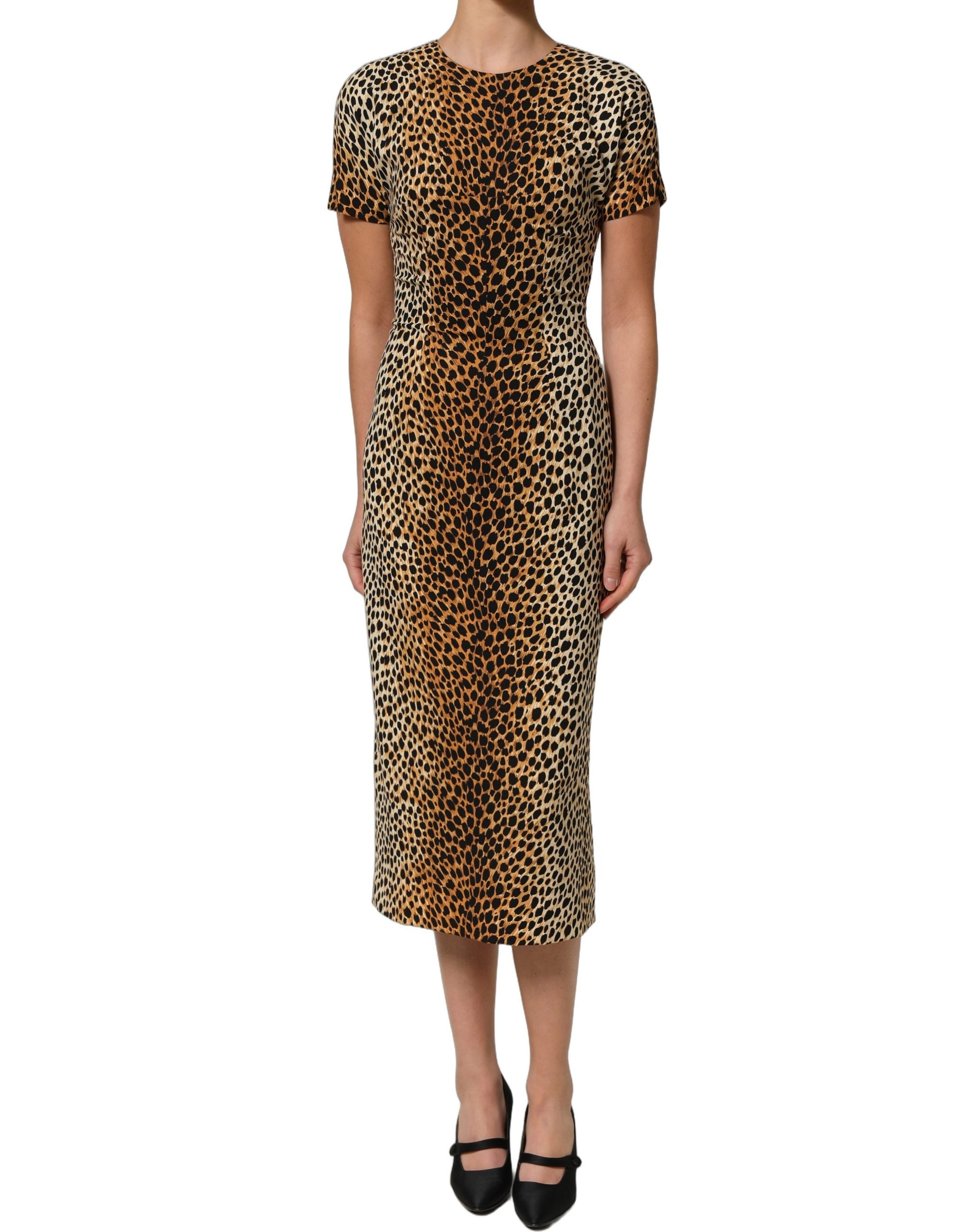 Dolce & Gabbana Brown Leopard Print Silk Sheath Midi Dress