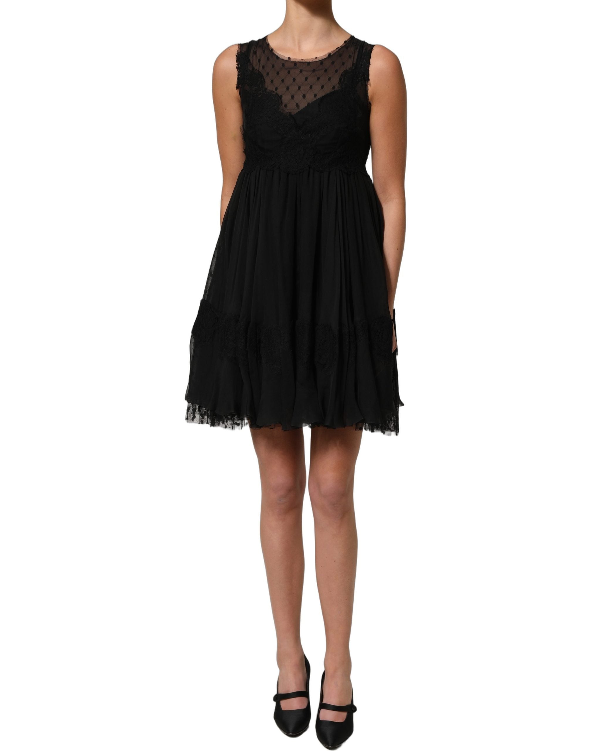 Dolce & Gabbana Black Lace Trim Sleeveless A-line Mini Dress