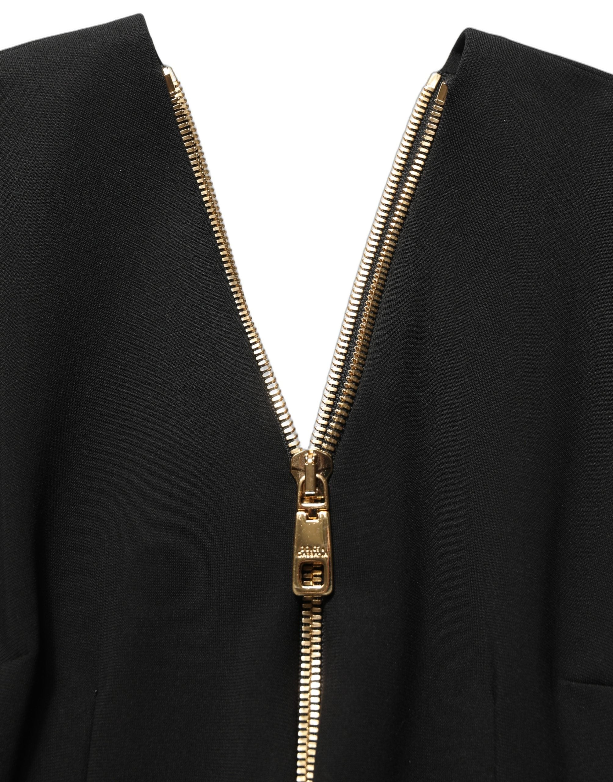 Dolce & Gabbana Black Long Sleeves Front Zipper Midi Dress