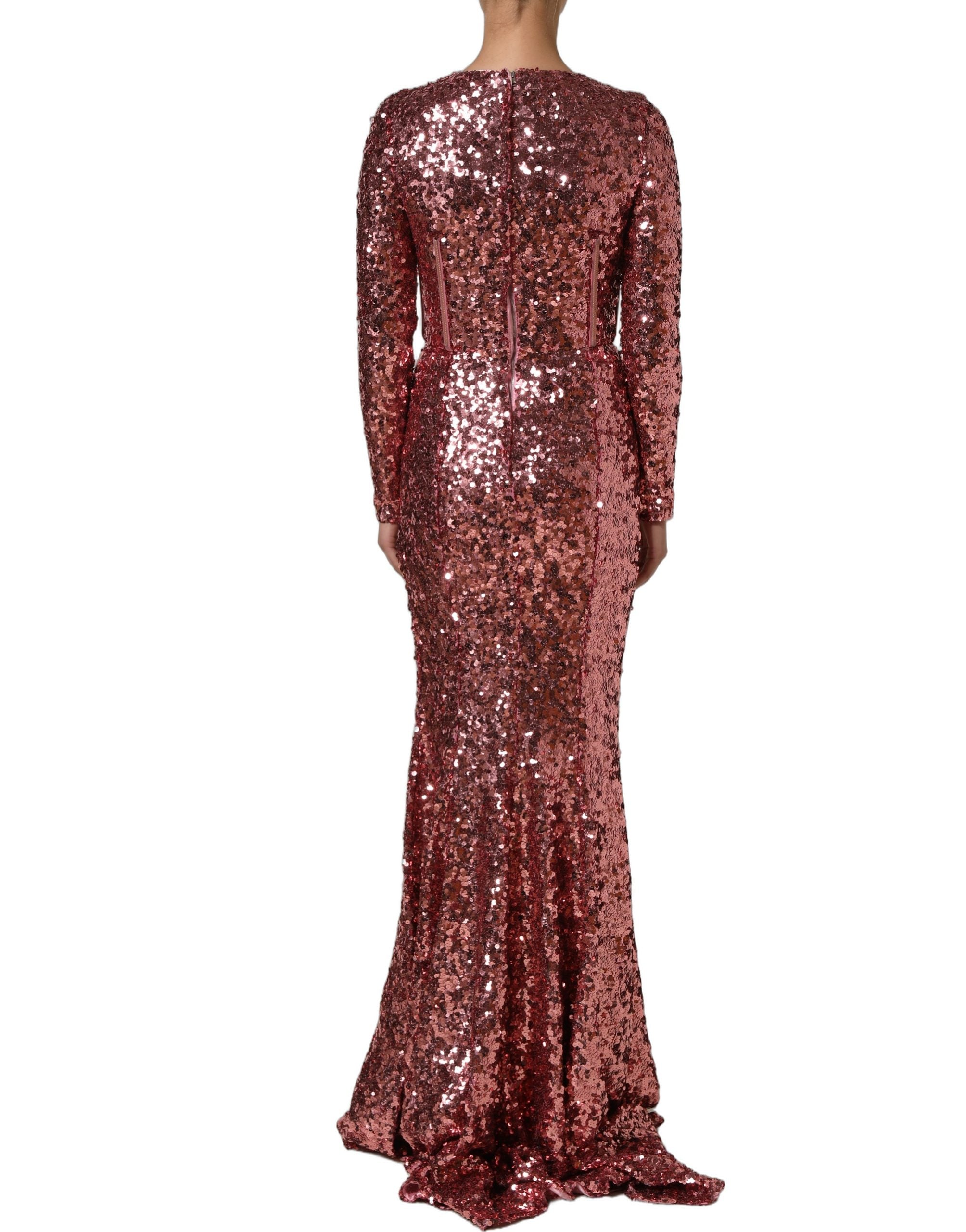 Dolce & Gabbana Pink Long Sequined Corset Detailing Gown Dress