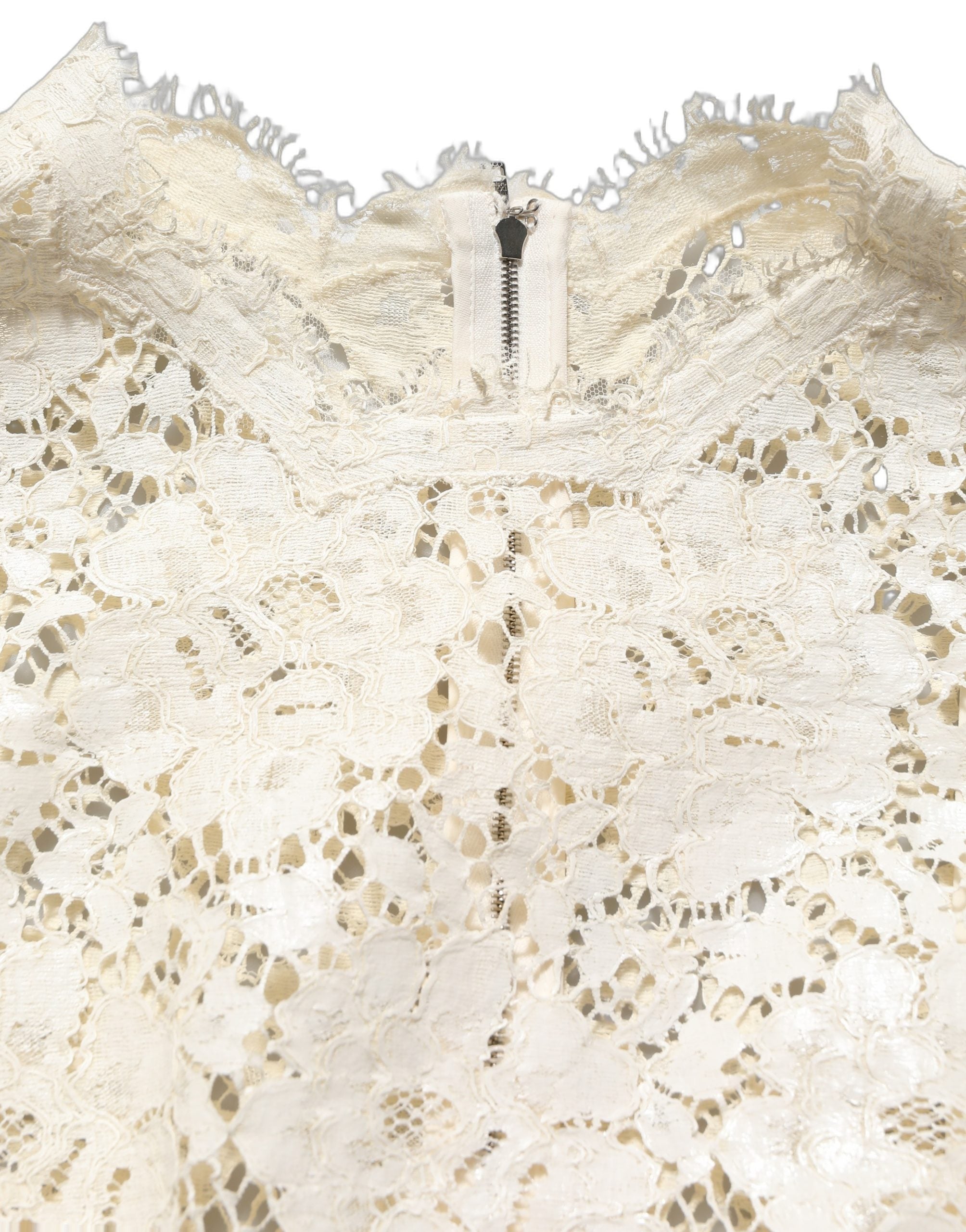Dolce & Gabbana White Cotton Corded Lace Sleeveless Midi Dress