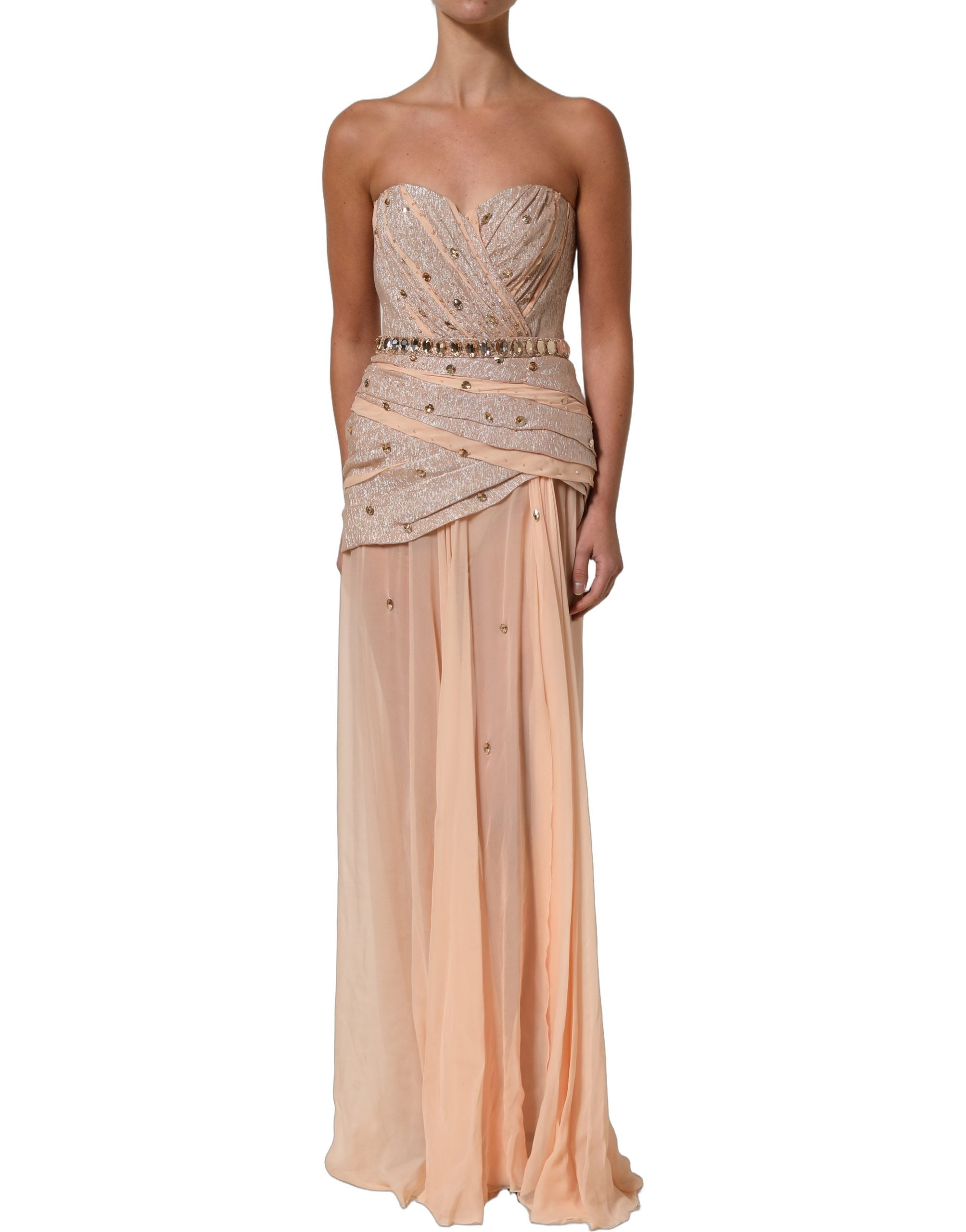 Dolce & Gabbana Nude Embellished Strapless Evening Gown Dress