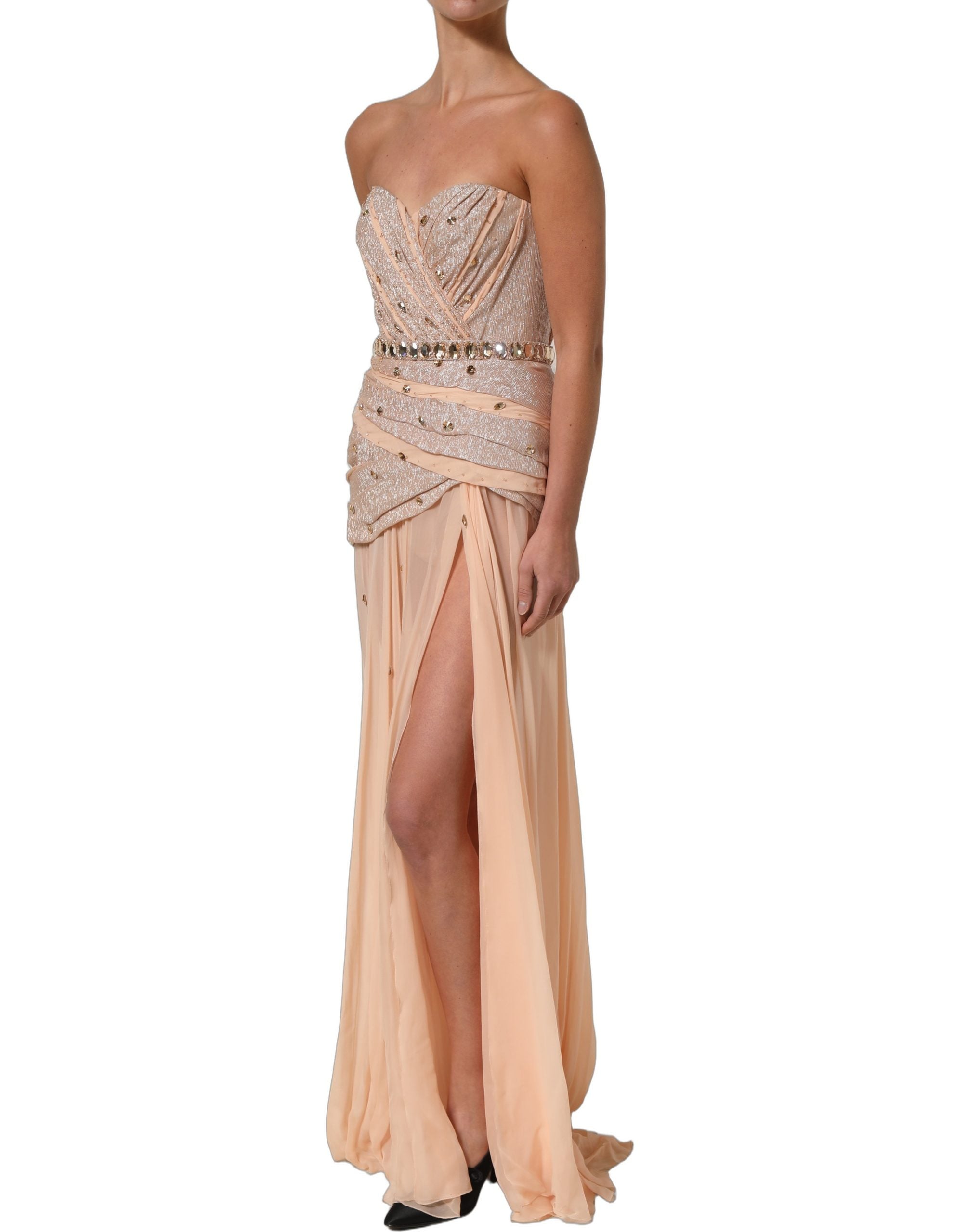 Dolce & Gabbana Nude Embellished Strapless Evening Gown Dress