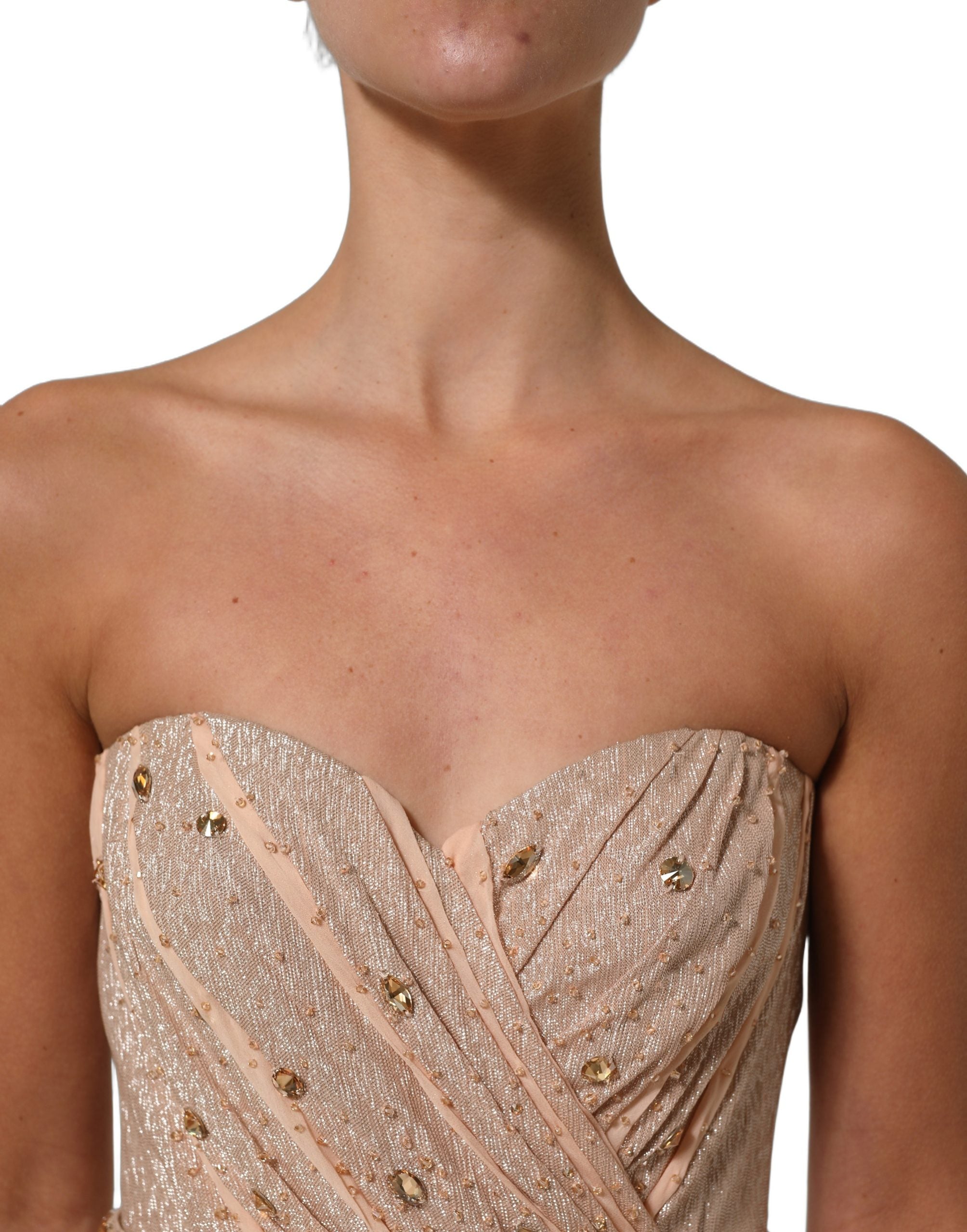 Dolce & Gabbana Nude Embellished Strapless Evening Gown Dress