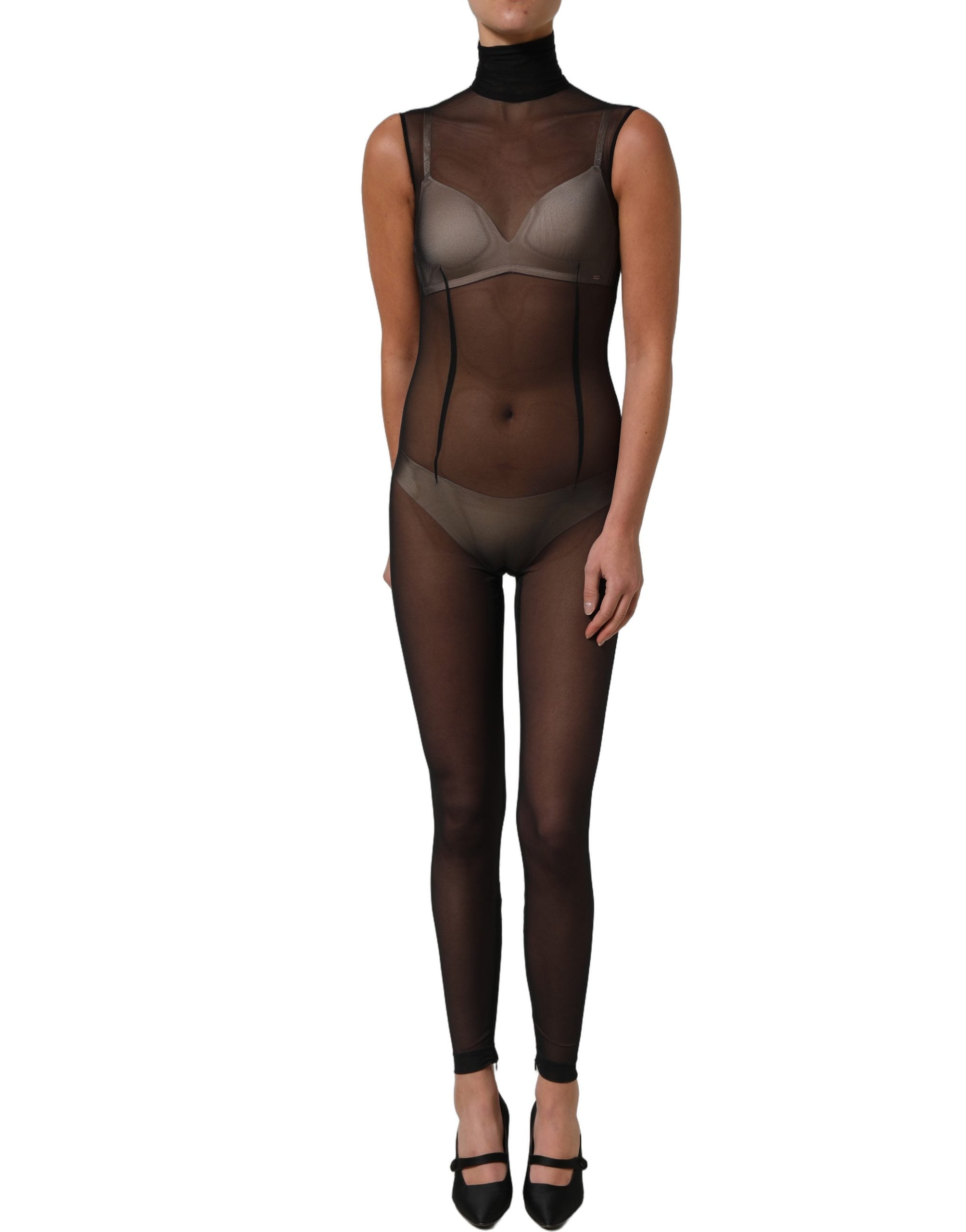 Dolce & Gabbana Black Sheer Mesh Jumpsuit Turtleneck