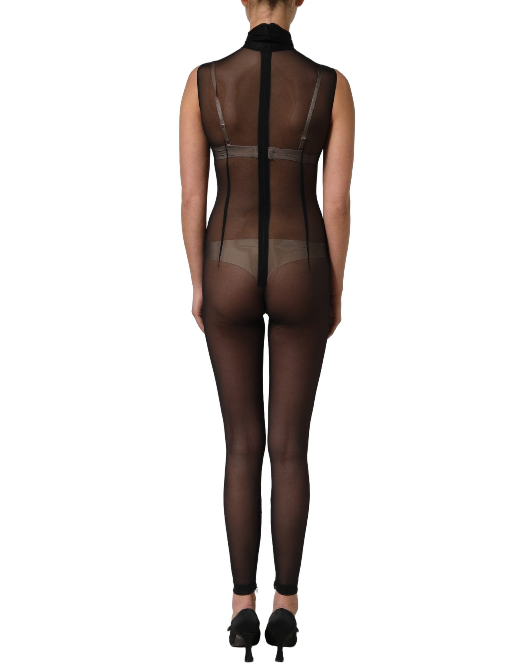 Dolce & Gabbana Black Sheer Mesh Jumpsuit Turtleneck