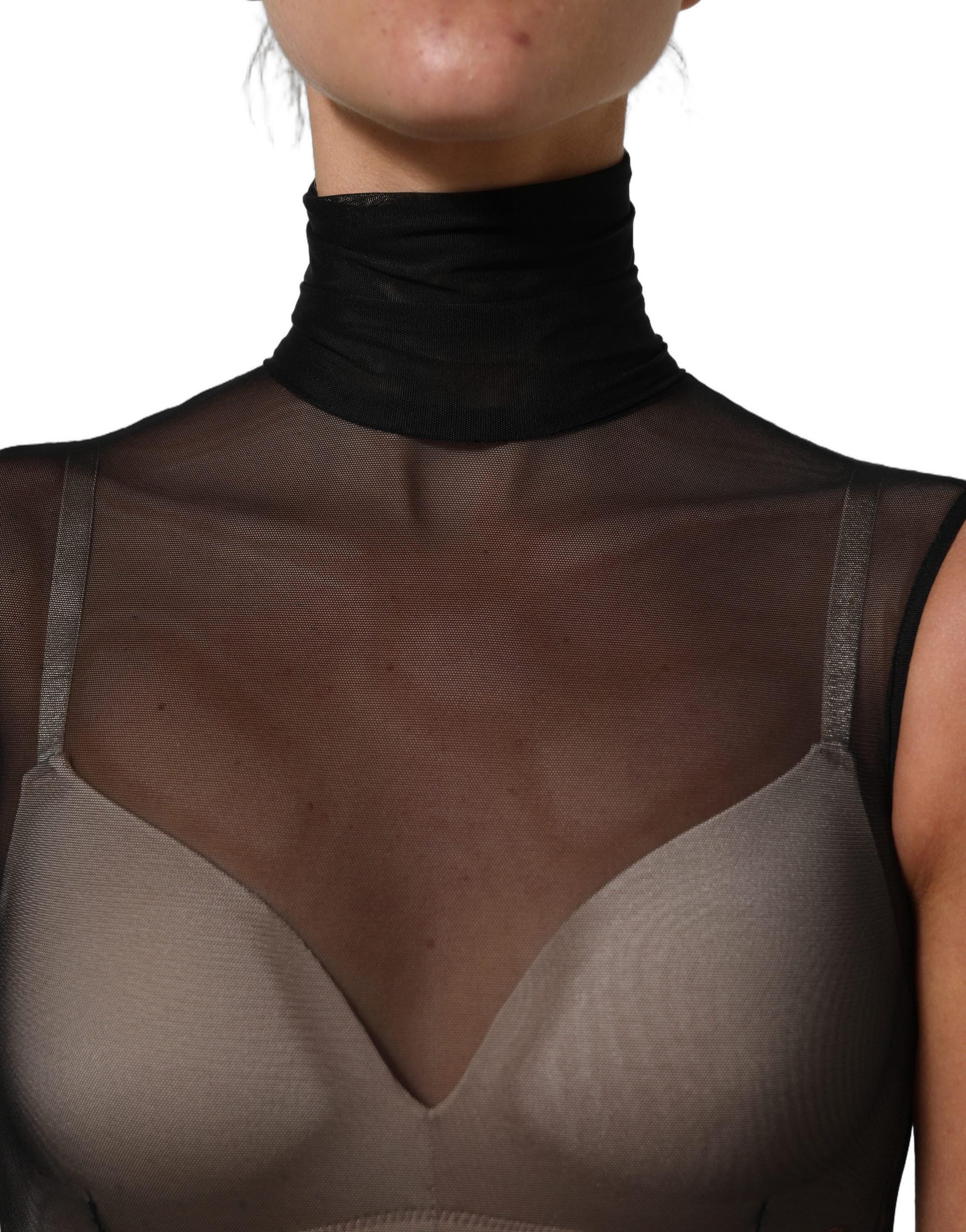 Dolce & Gabbana Black Sheer Mesh Jumpsuit Turtleneck