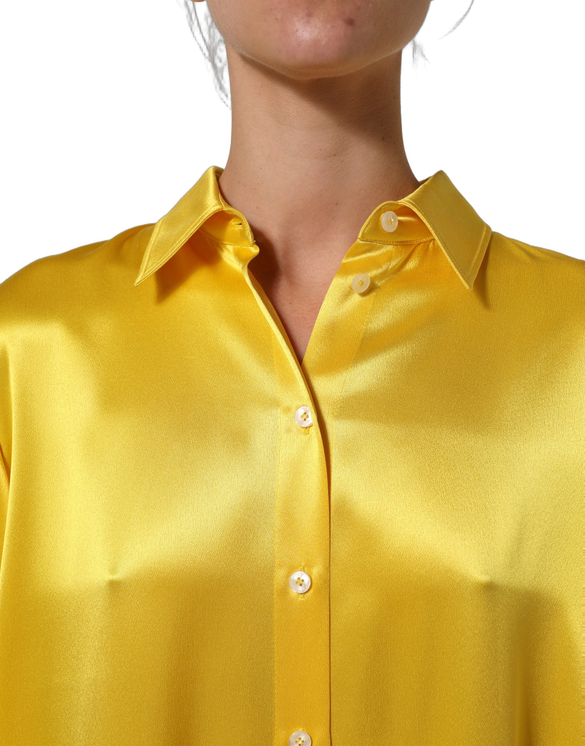 Dolce & Gabbana Yellow Silk Collared Button Down Maxi Dress