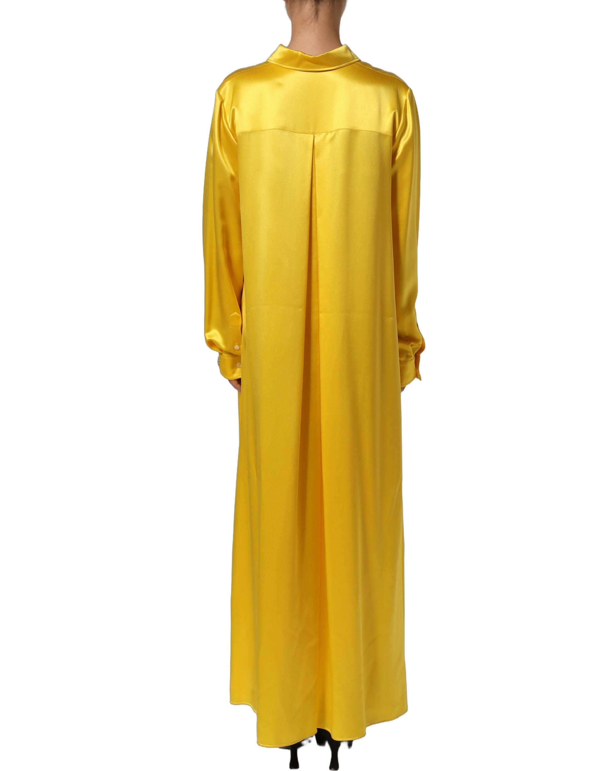 Dolce & Gabbana Yellow Silk Collared Button Down Maxi Dress