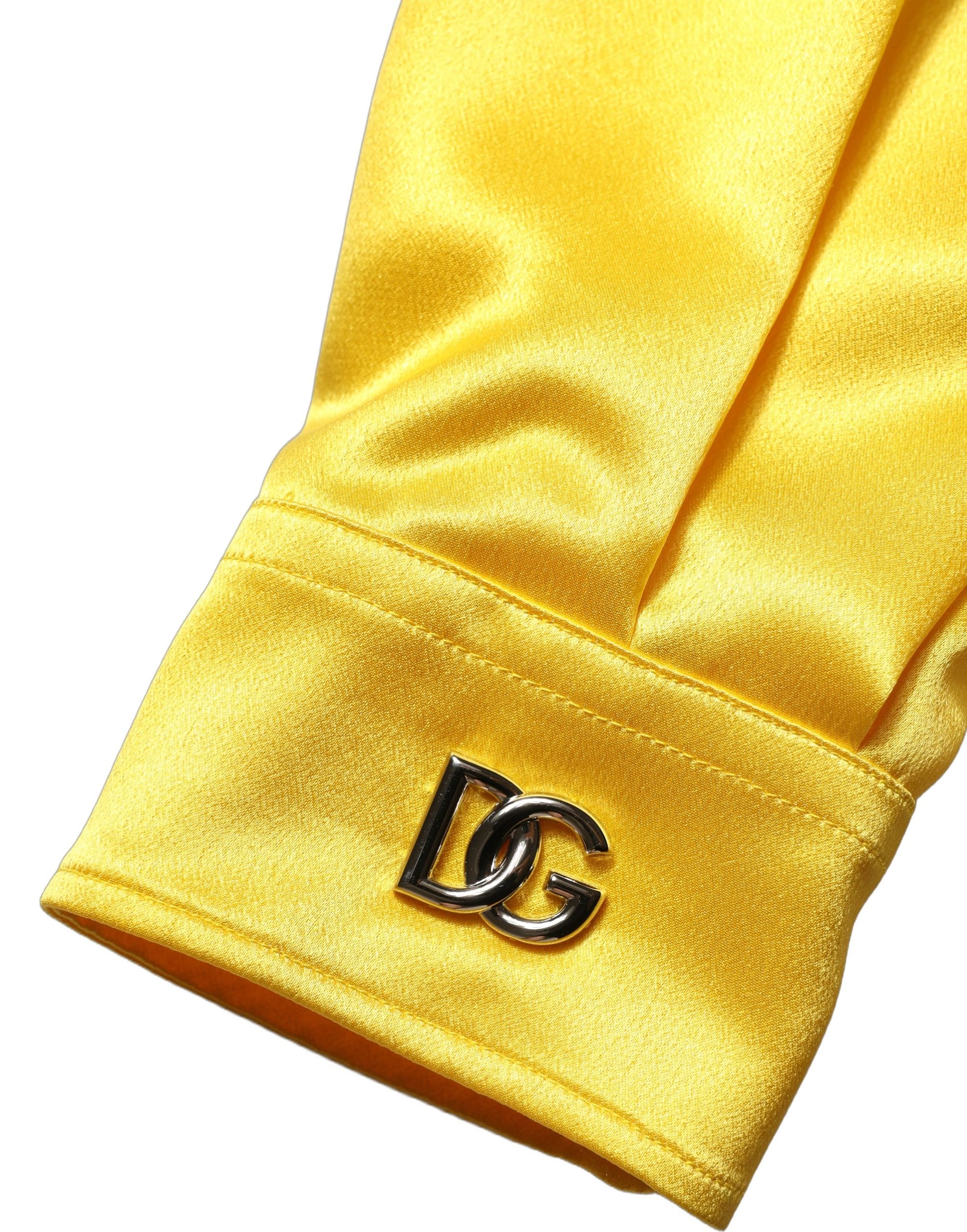 Dolce & Gabbana Yellow Silk Collared Button Down Maxi Dress