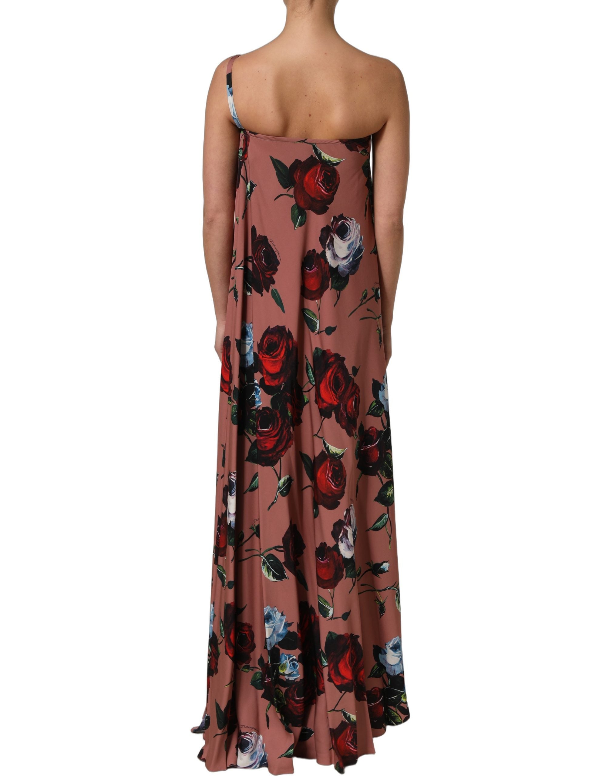 Dolce & Gabbana Dusty Pink Silk Floral OneShoulder Maxi Dress