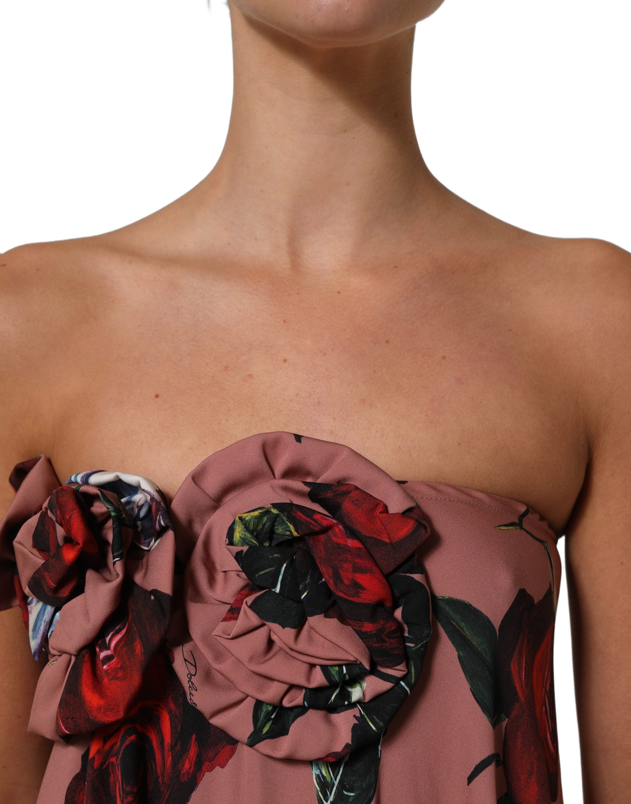 Dolce & Gabbana Dusty Pink Silk Floral Strapless Maxi Dress