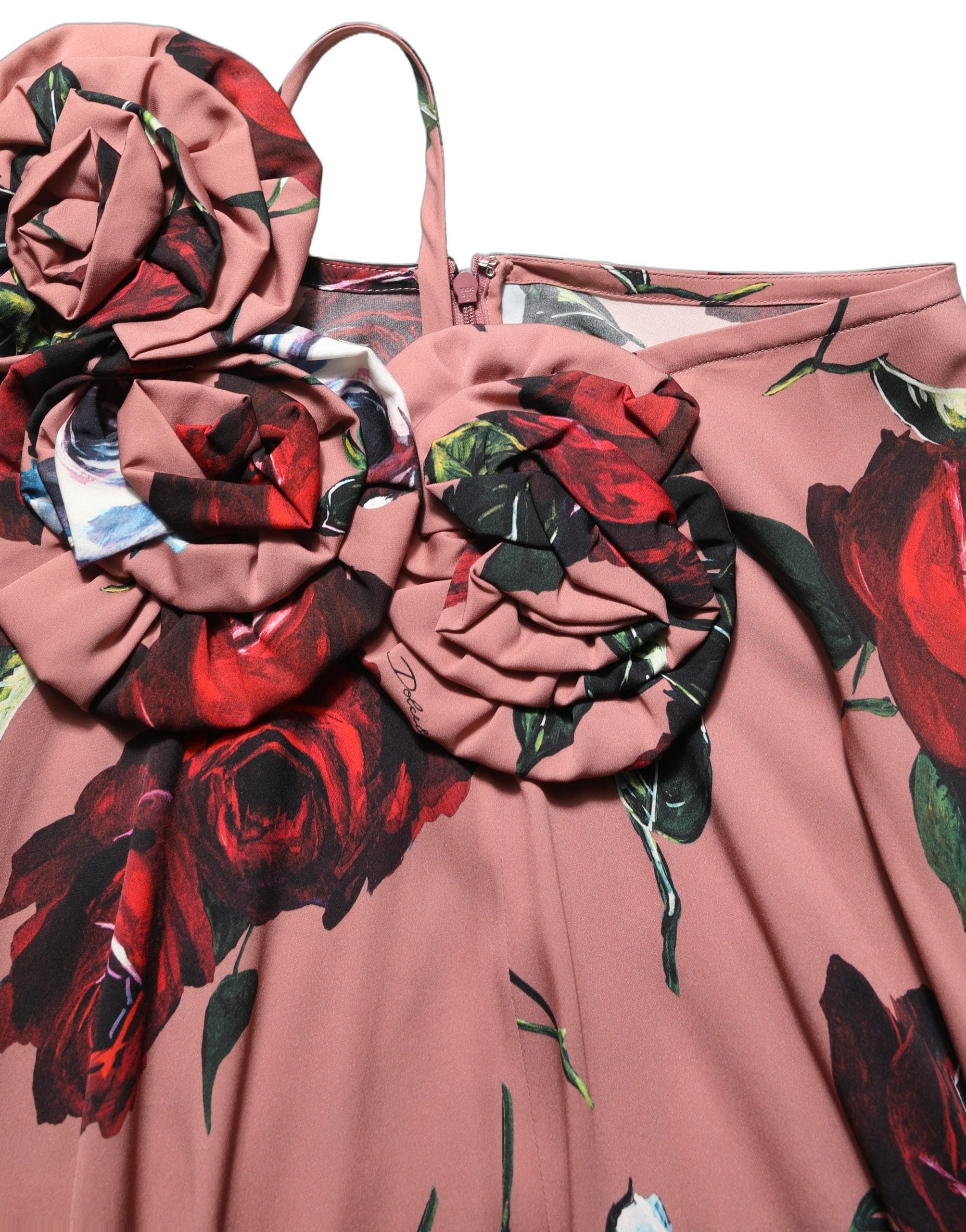 Dolce & Gabbana Dusty Pink Silk Floral Strapless Maxi Dress