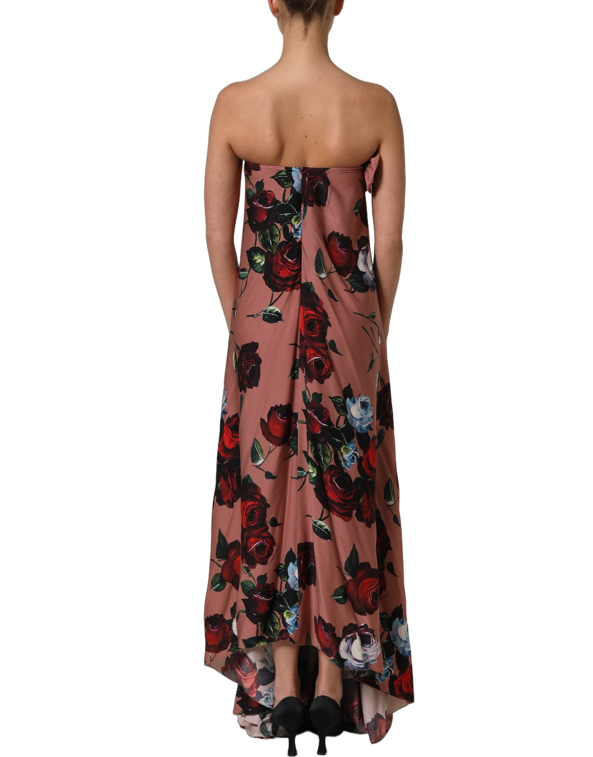 Dolce & Gabbana Dusty Pink Silk Floral Strapless Maxi Dress